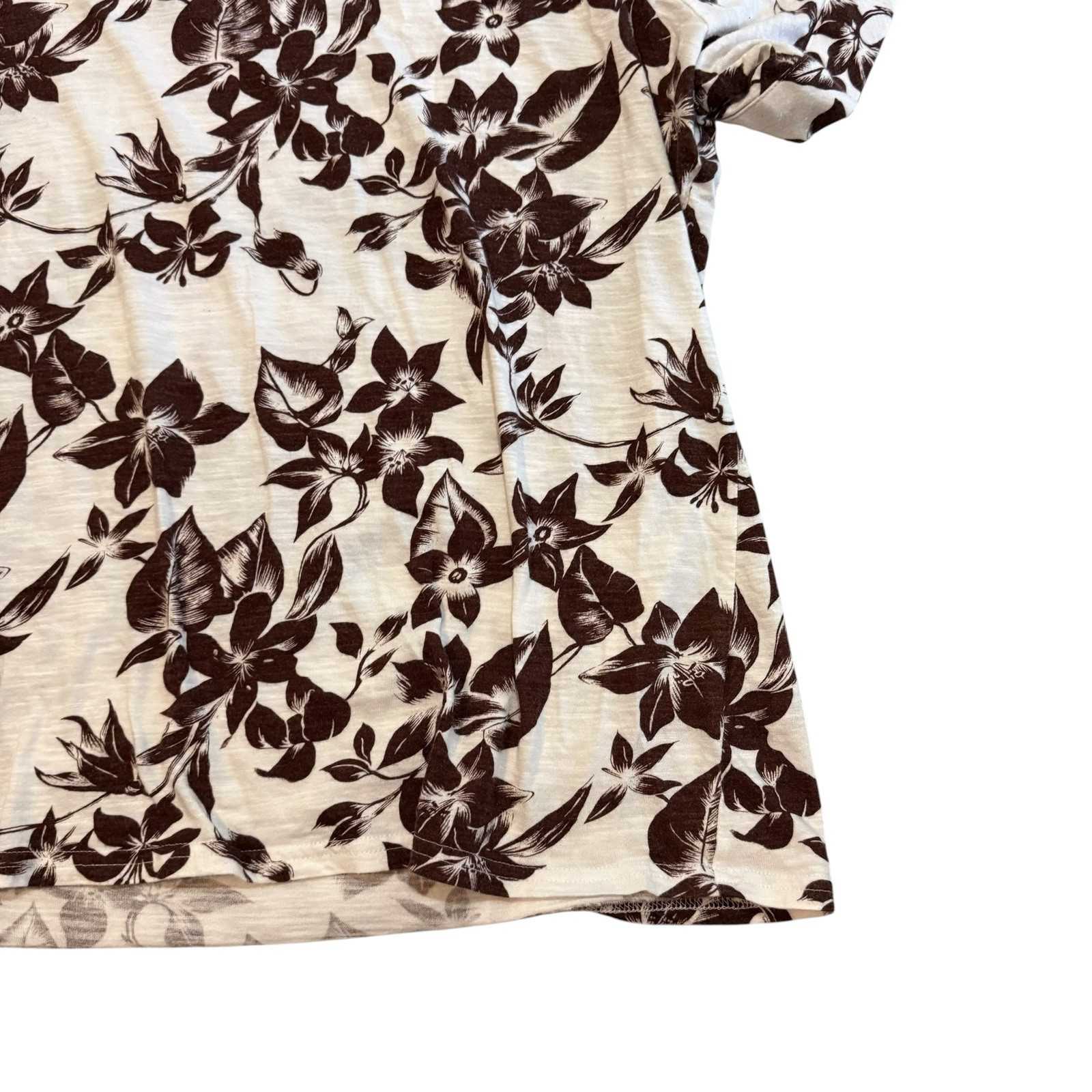 Liz Claiborne Women’s Plus Size 4X Floral Tie Sleeve Top White Brown Cottagecore