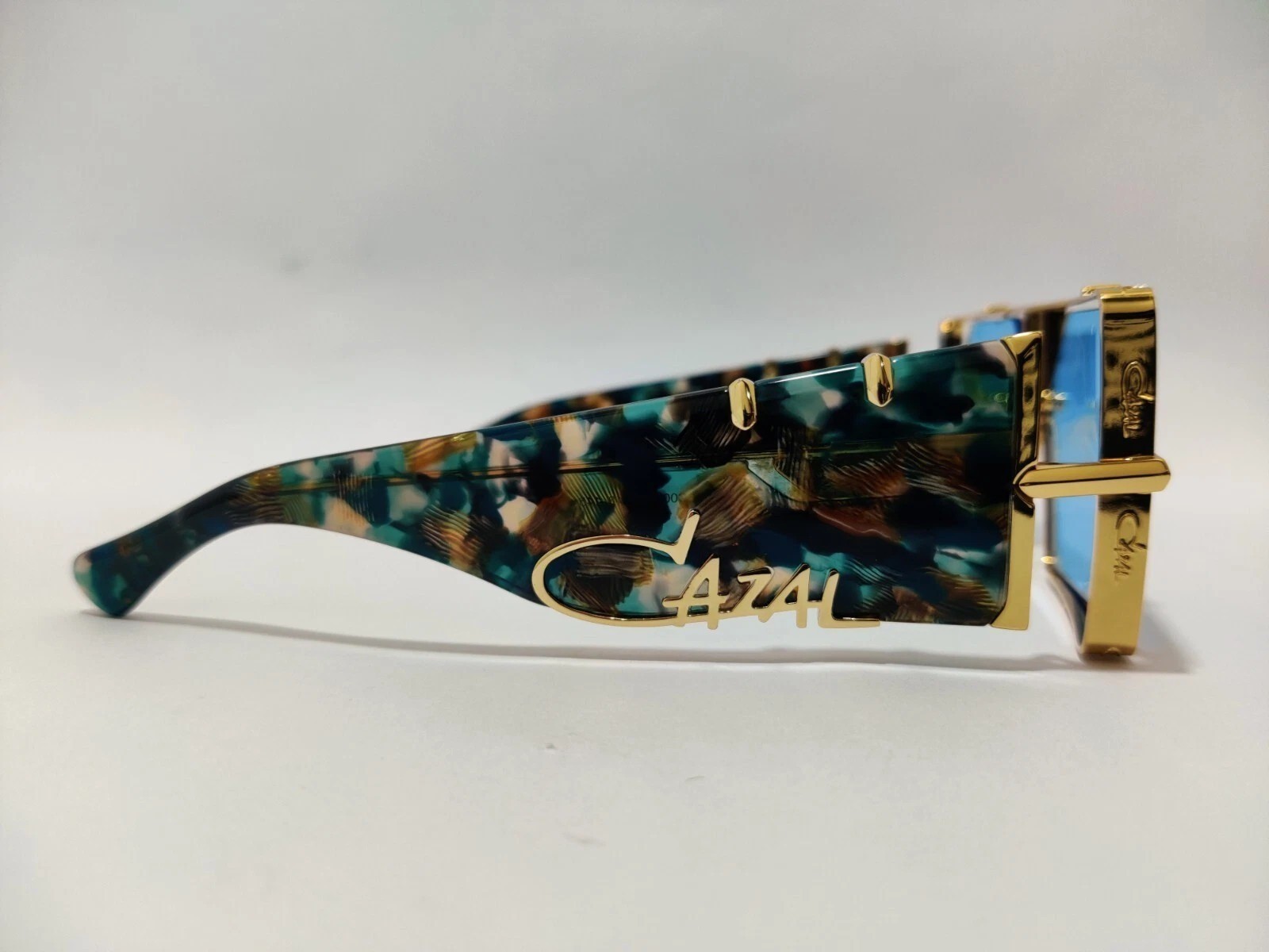 Cazal Modern Blue Tortoise ＆Gold Unisex Sunglasses with Blue Tinted Frame Md004