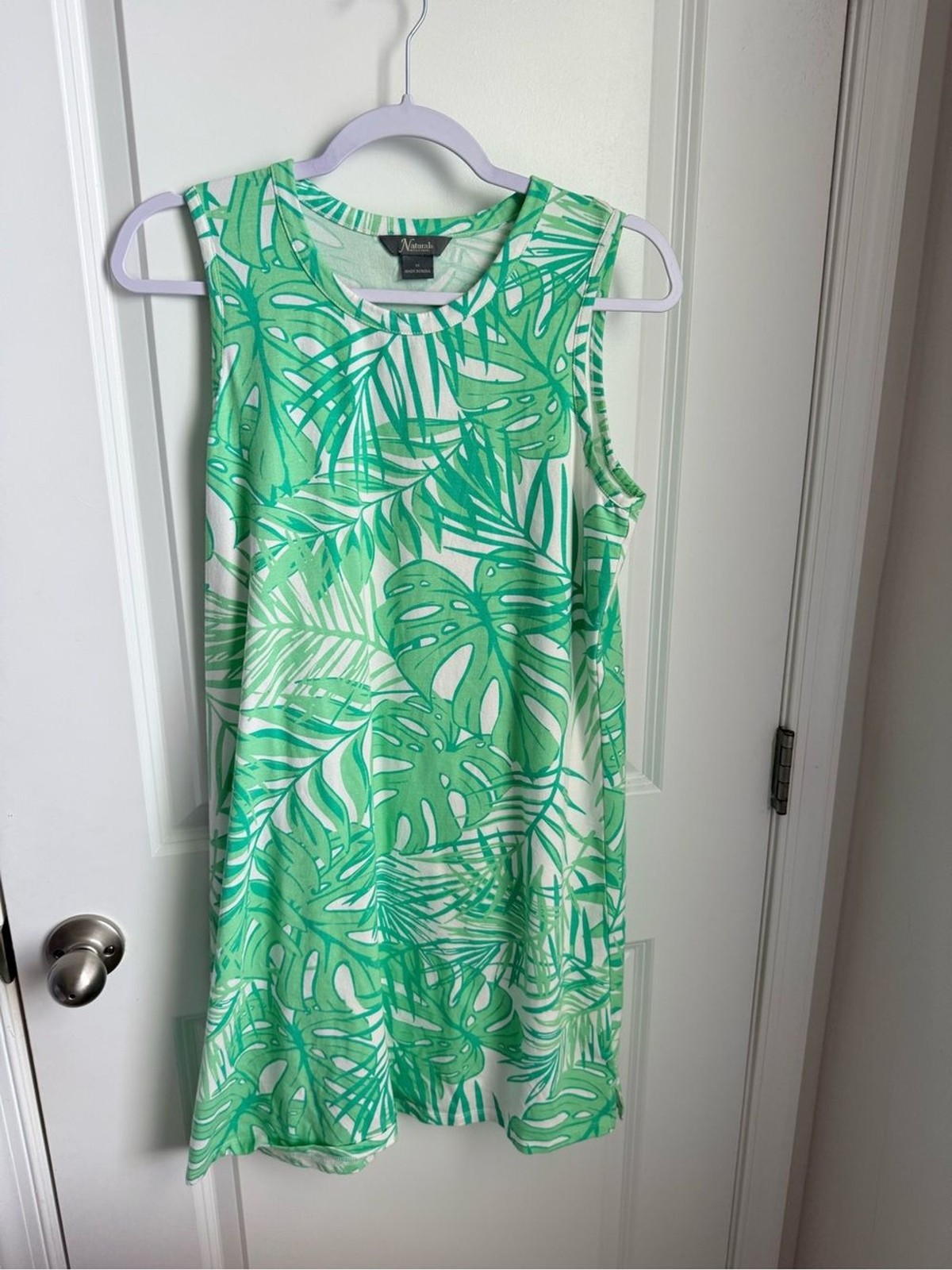 Natural Reflections Green and White Tropical Print Midi Dress Medium