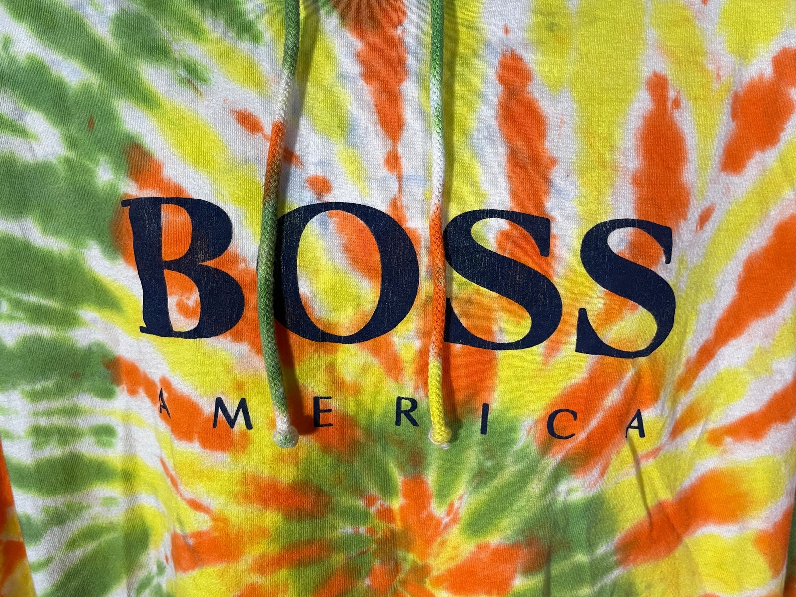 vintage tie dye BOSS America hooded shirt – sz L – hoodie grunge 90s hip hop