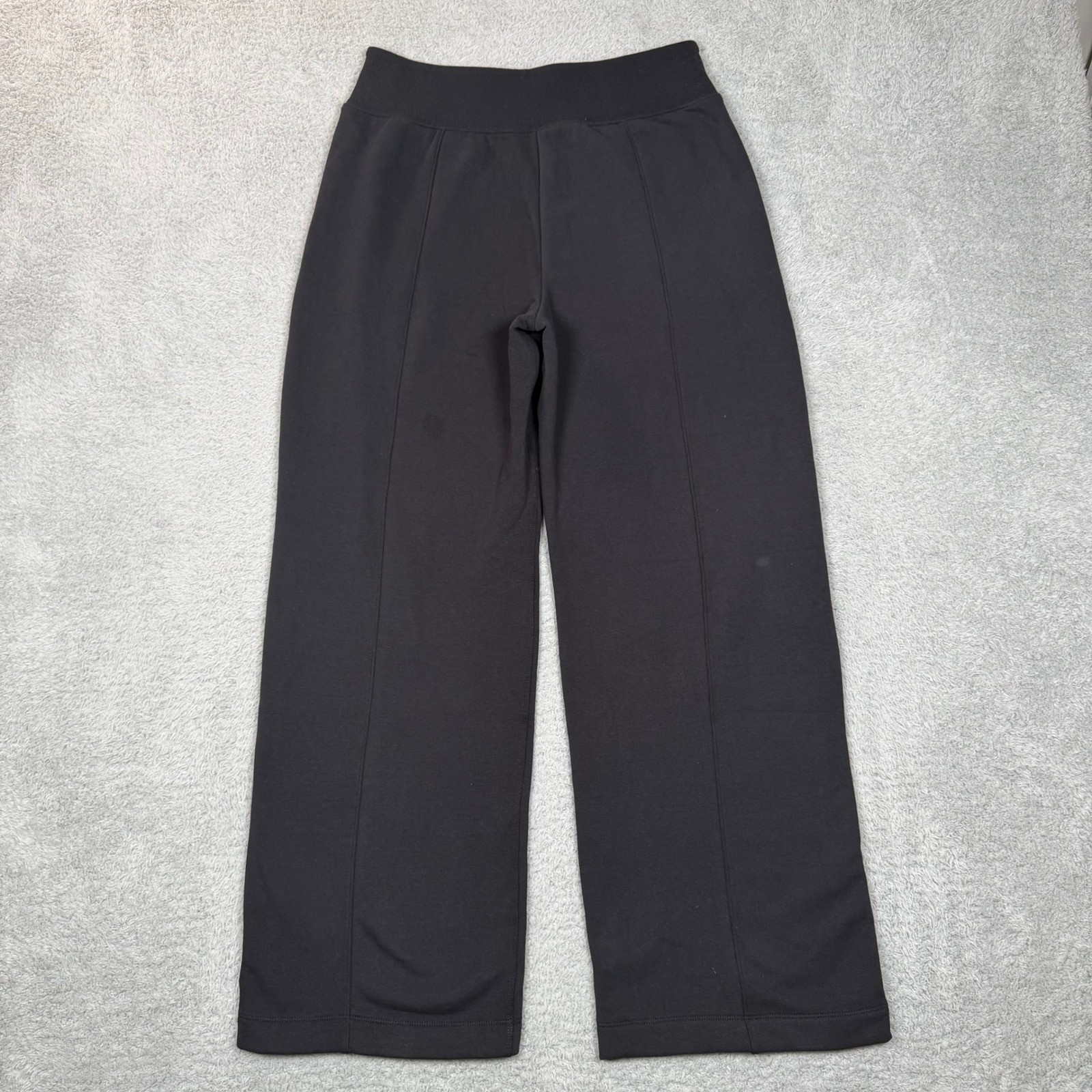 Athleta Seamed Wide Leg Fleece Pants Black High Rise Side Zip Pockets Womens M