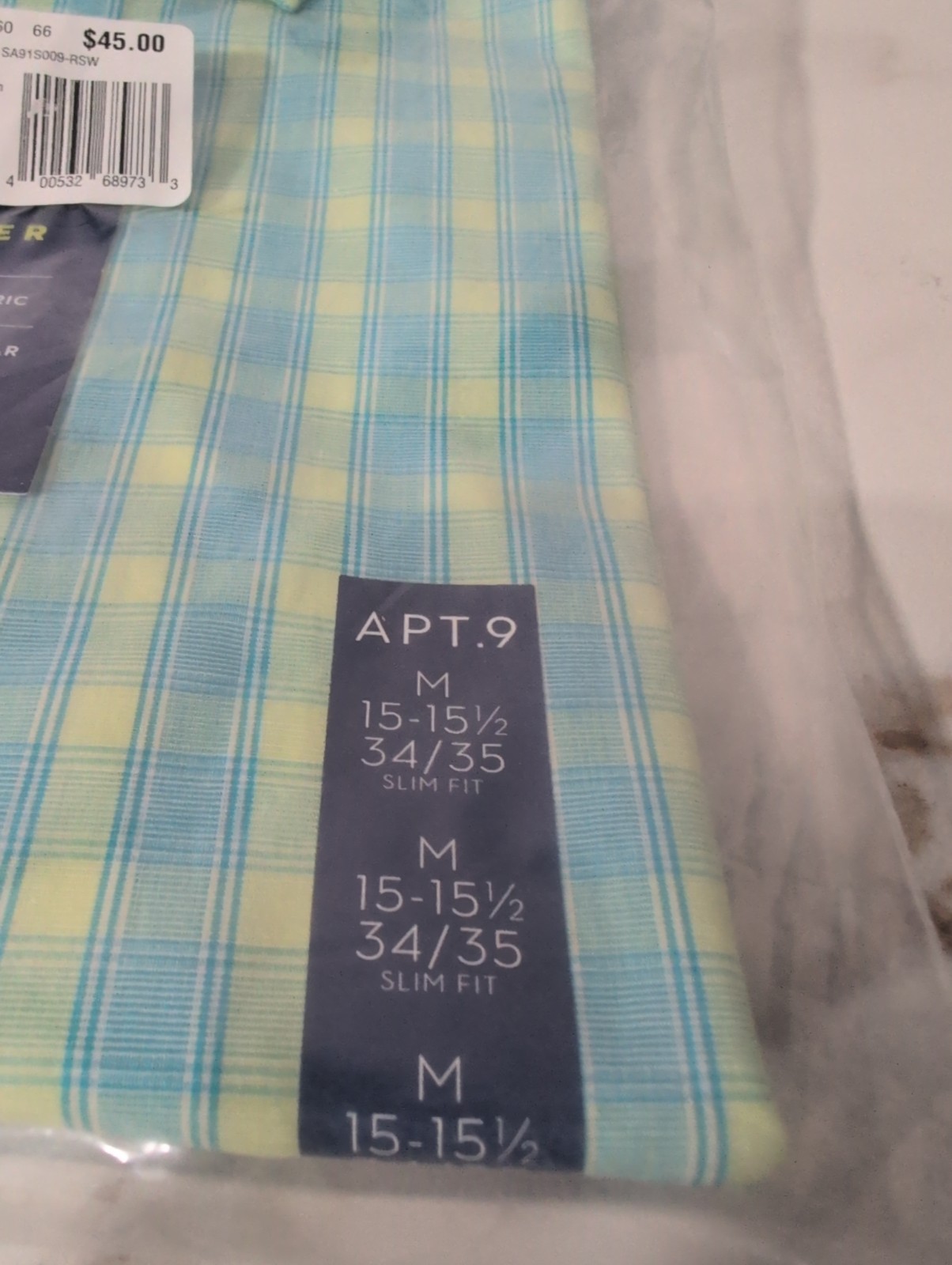 APT.9 PREMIER FLEX STRETCH FABRIC/COLLAR SLIM FIT Green/Tu Men’s Dress Shirt $45