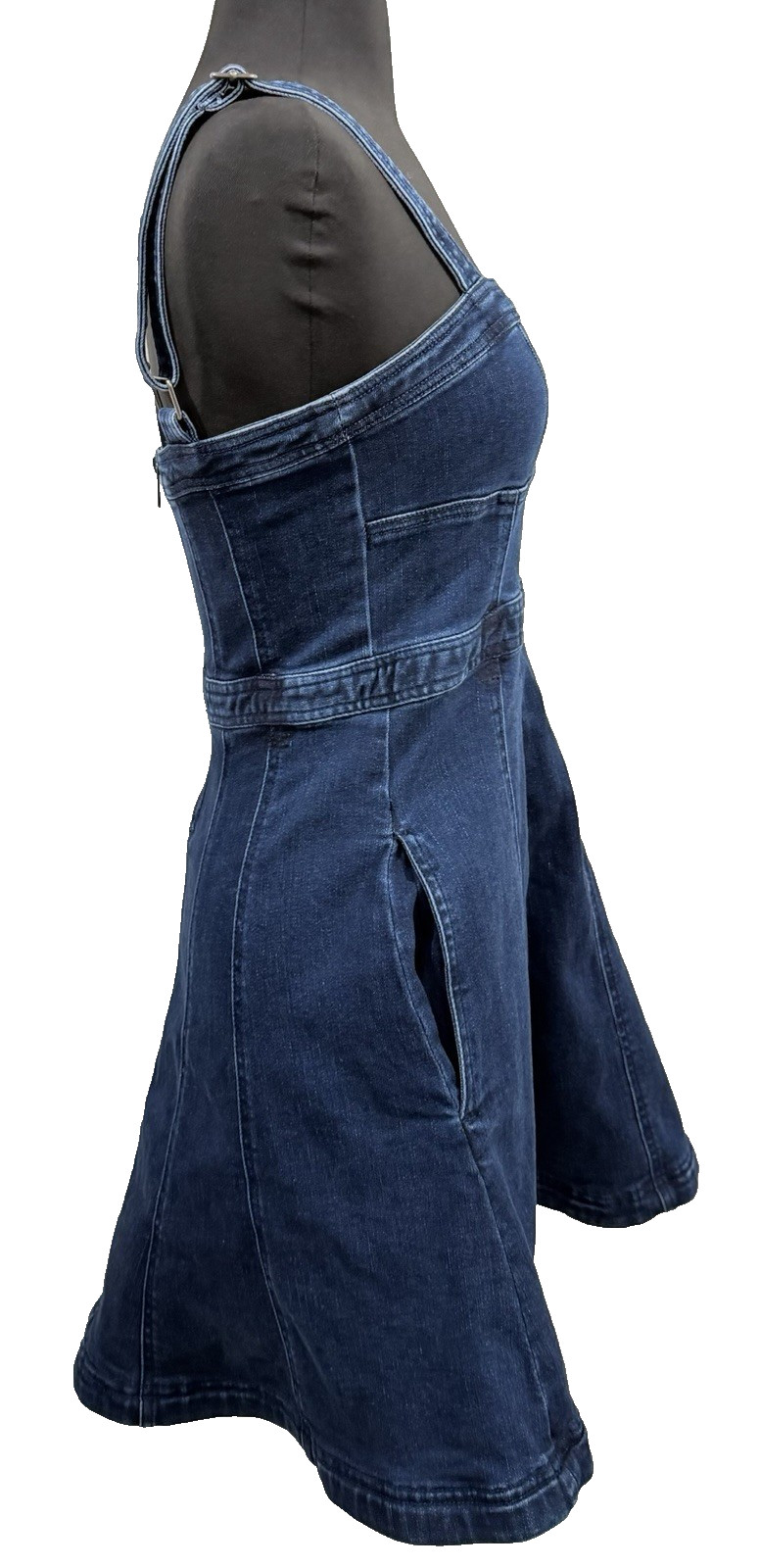 Free People Margot Denim Mini Dress A-Line Dark Indigo Sz S NWT No Belt Loops
