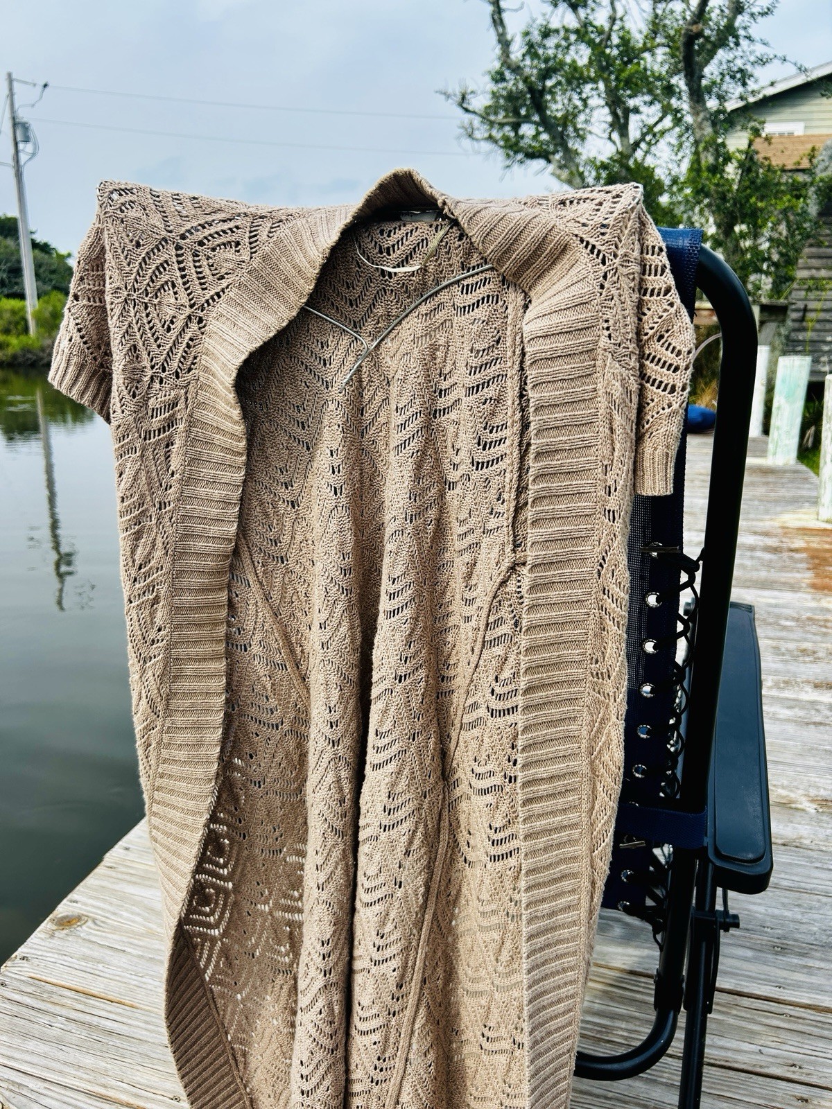 Sonoma Life + Style Open-Knit Belted Cardigan Sweater Beige S Short Sleeve