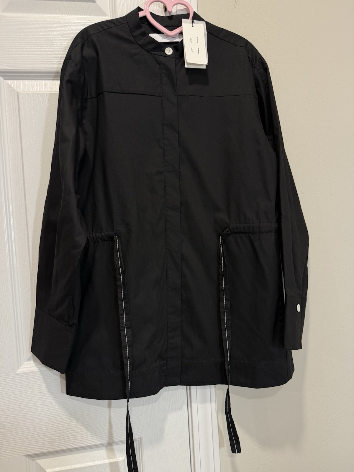 Proenza Schouler White Label Senna Top Sz 2 Black Poplin Tie Waist Blouse NWT