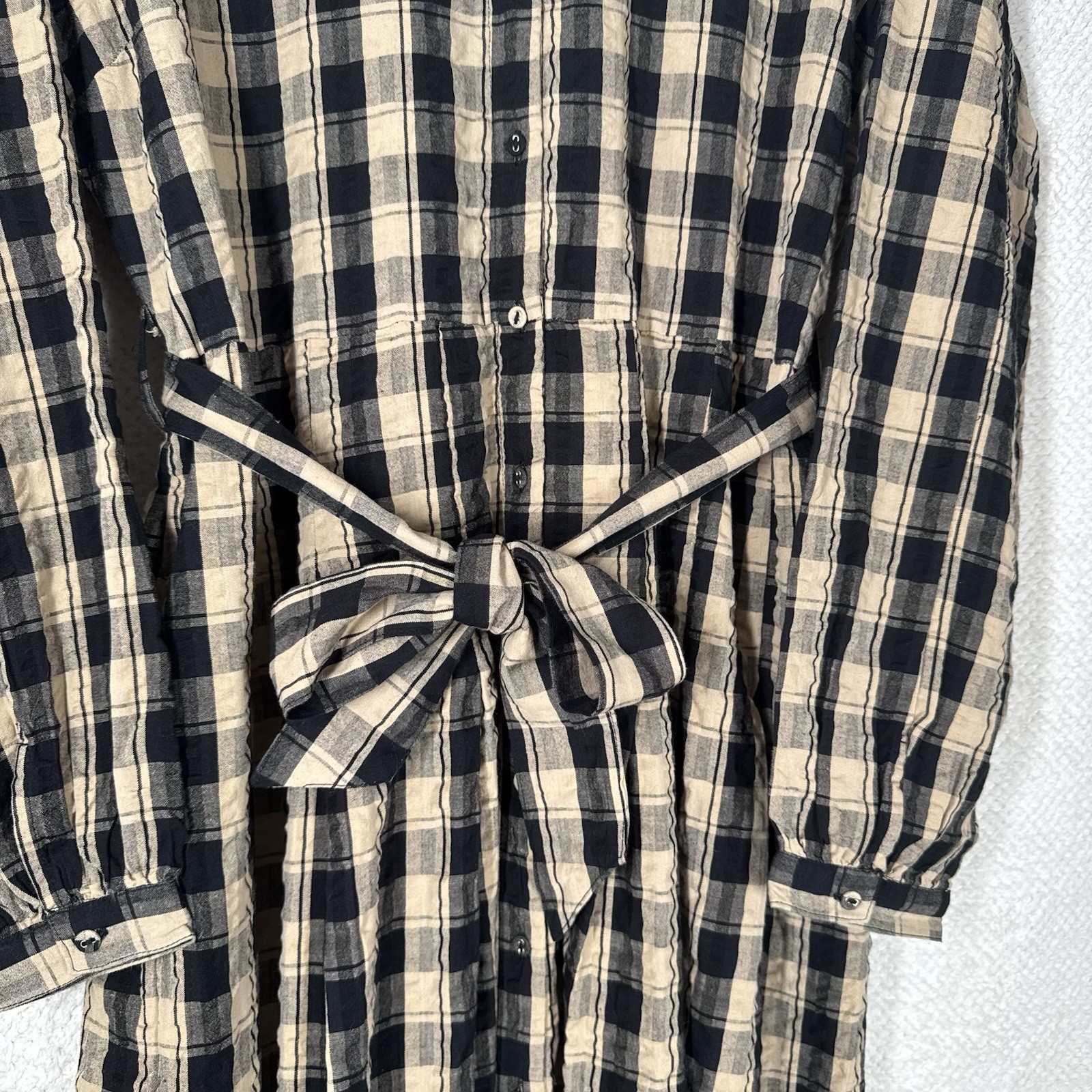 FatFace Midi Dress UK 14 Ally check shirt Beige Black collared boho RRP £69