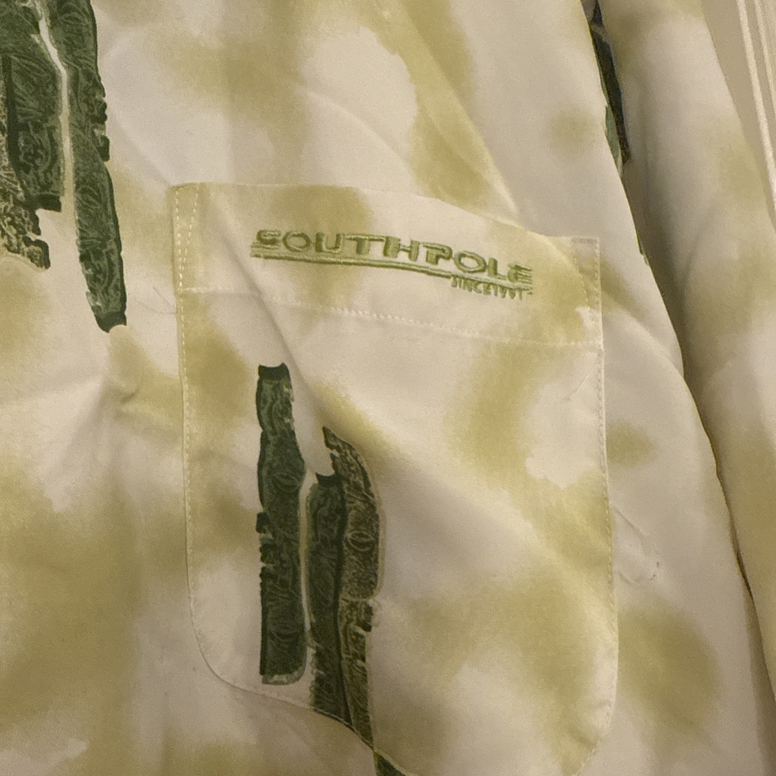 South Pole Shirt Mens XL Green Punk Grunge Hip Hop Graphic Button Up Y2K Nice!
