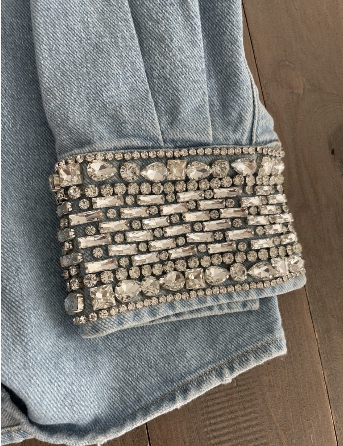 NWT Retrofete Remy Denim Shirt Jacket Top Embellished Crystal Rhinestone Western