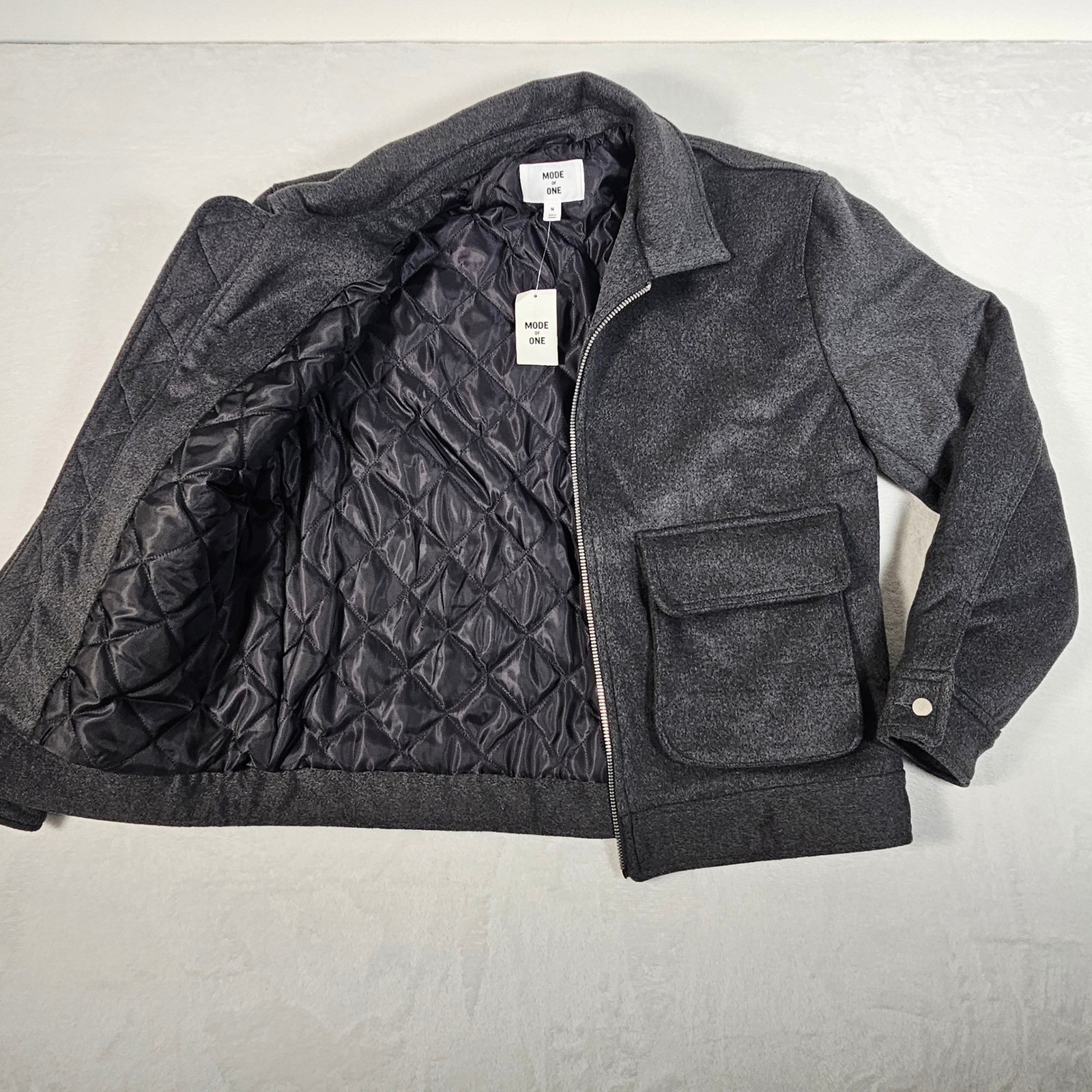 MODE OF ONE Mens Charcoal Gray Quilted Lined Bomber Jacket Medium