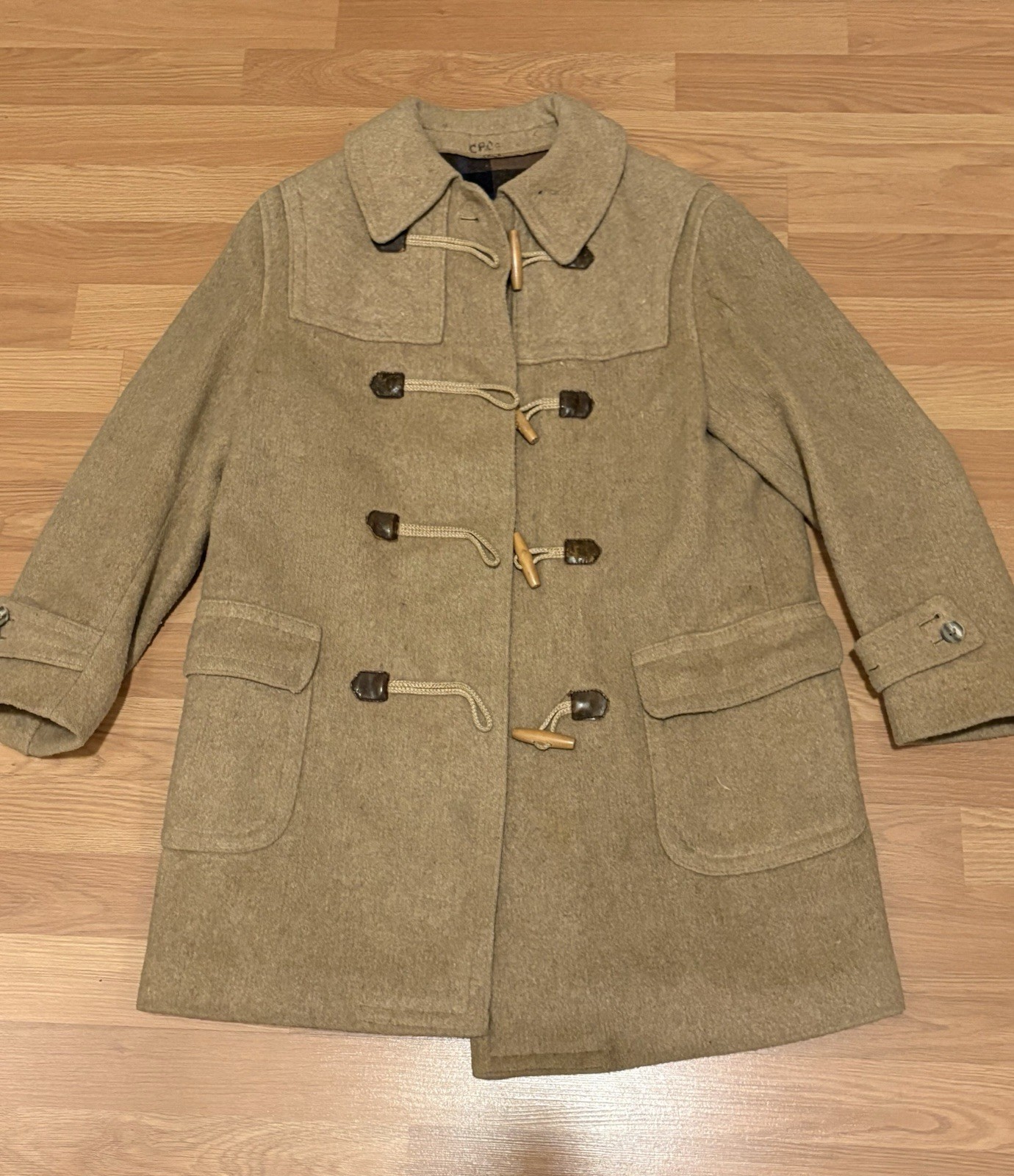 Vintage Lodenfrey Grey Wool Toggle Duffle Coat Plaid Lined West Germany Flaw