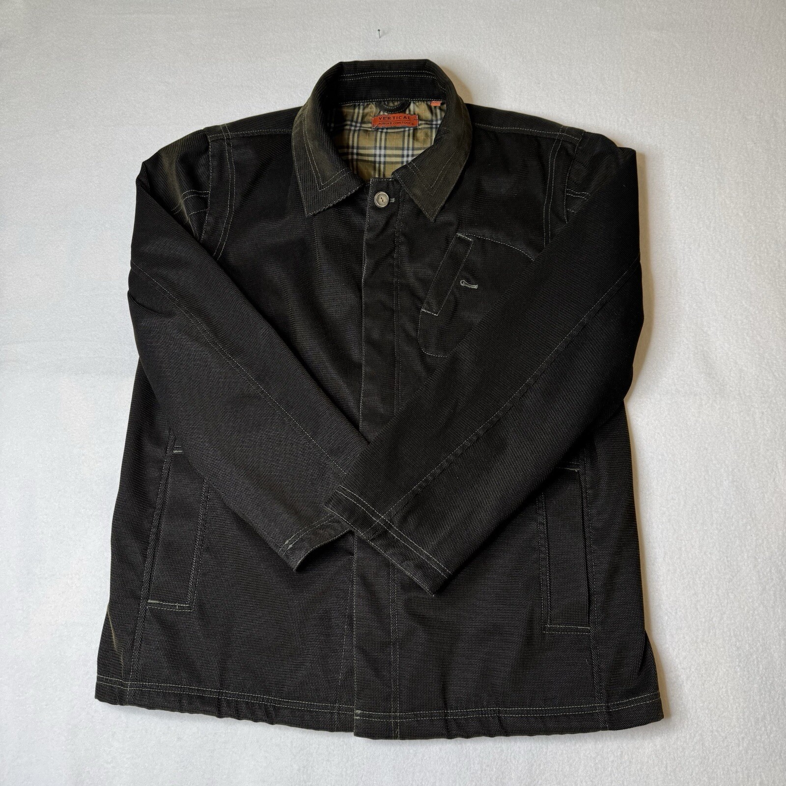 Robert Comstock Vertical Mens Button Up Barn Jacket Brown Sz M Plaid Lining EUC