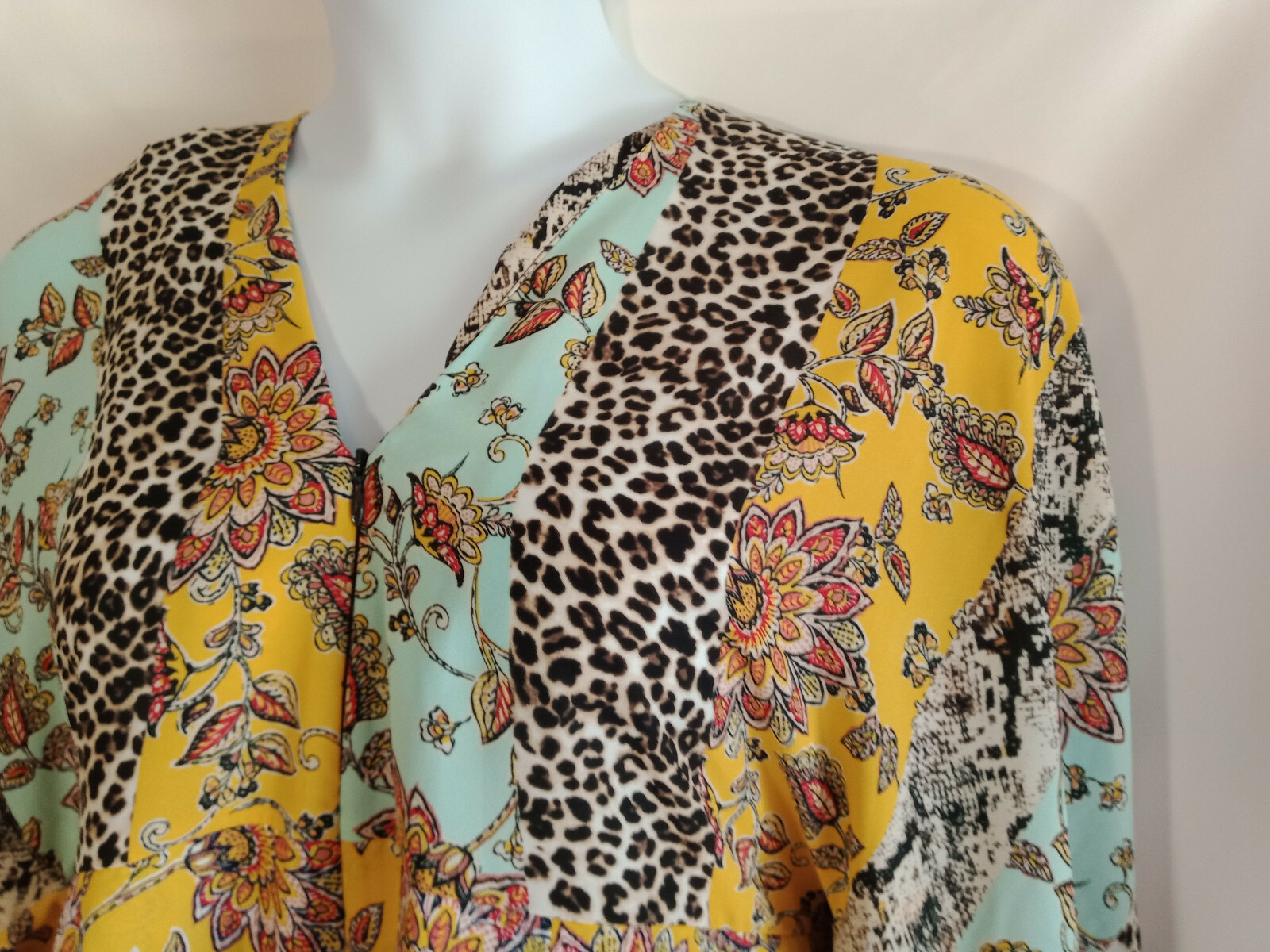 NEW 2X New York & Co XXL Top Animal Print Multi Media Kimono Cut Blouse Mustard