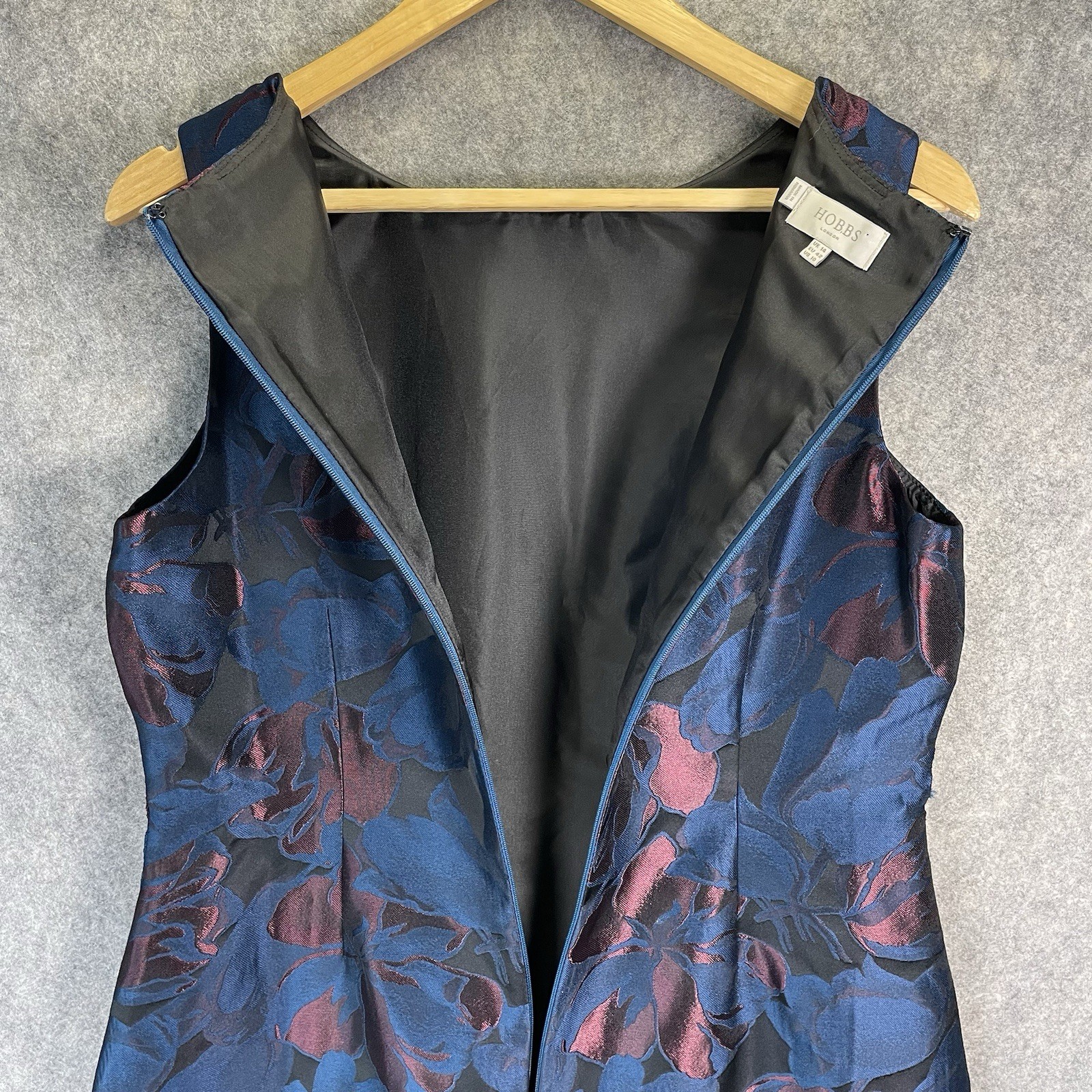 Hobbs London A Line Dress Womens UK 14 Floral Blue Red Pattern Midi Chic