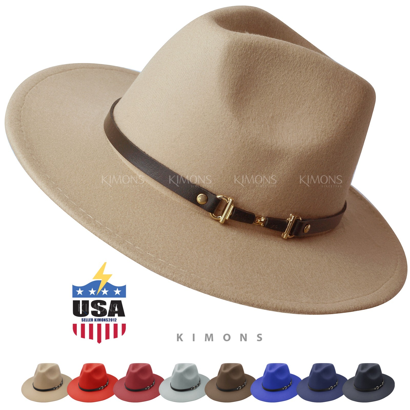 Wool Fedora Hat Felt Panama Cap Jazz Classic Wide Brim Belt Buckle Church Cowboy