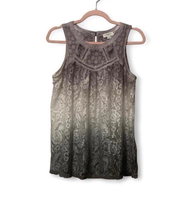Umgee Lace Ombre White Gray Sleeveless Boho Western Blouse Woman’s Small