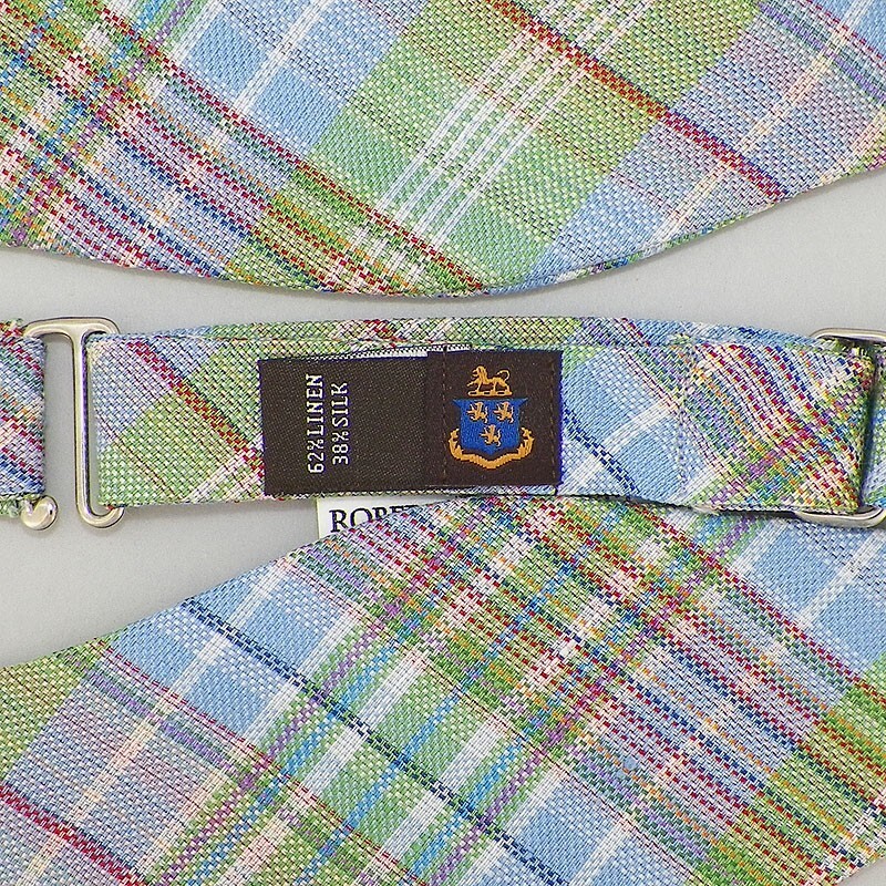 ROBERT TALBOTT Mens Blue Green Red PLAID Woven Silk Linen Bow Tie Italy NWT
