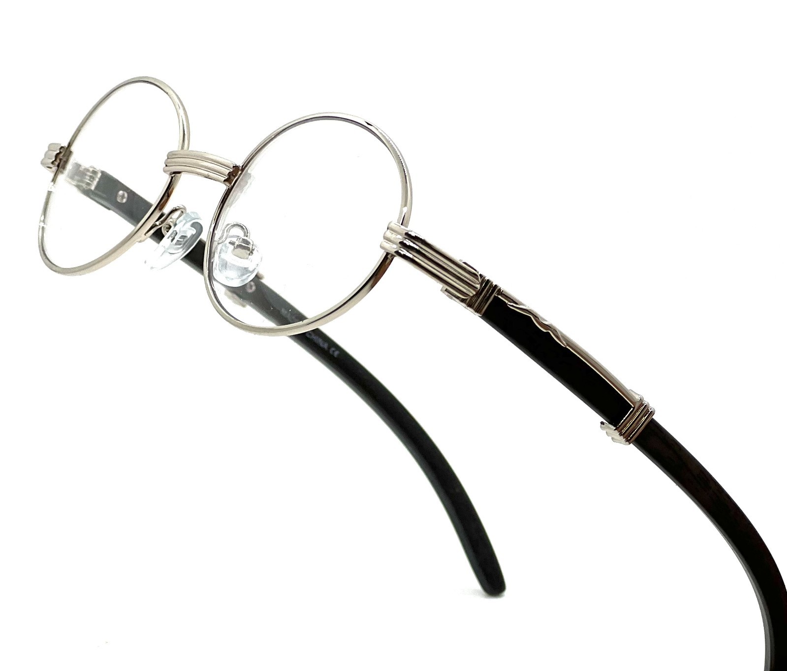 Mens Hip Hop 18k Gold Frame Oval Shape Clear Lens Wood Grain Retro Eye Glasses
