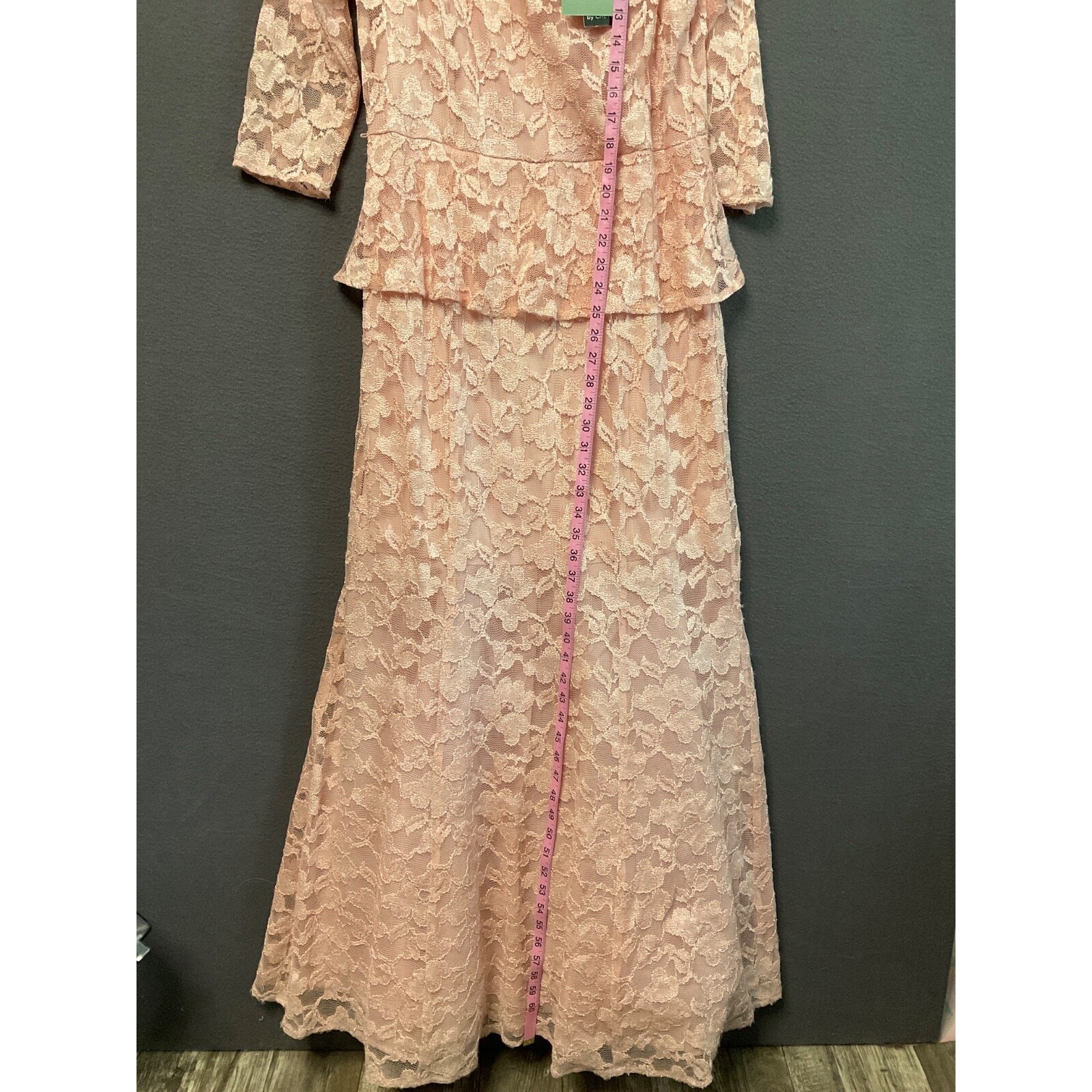 Chetta B Pink Floral Lace Maxi Dress Womens Size 12 Lined Formal Gown No Belt