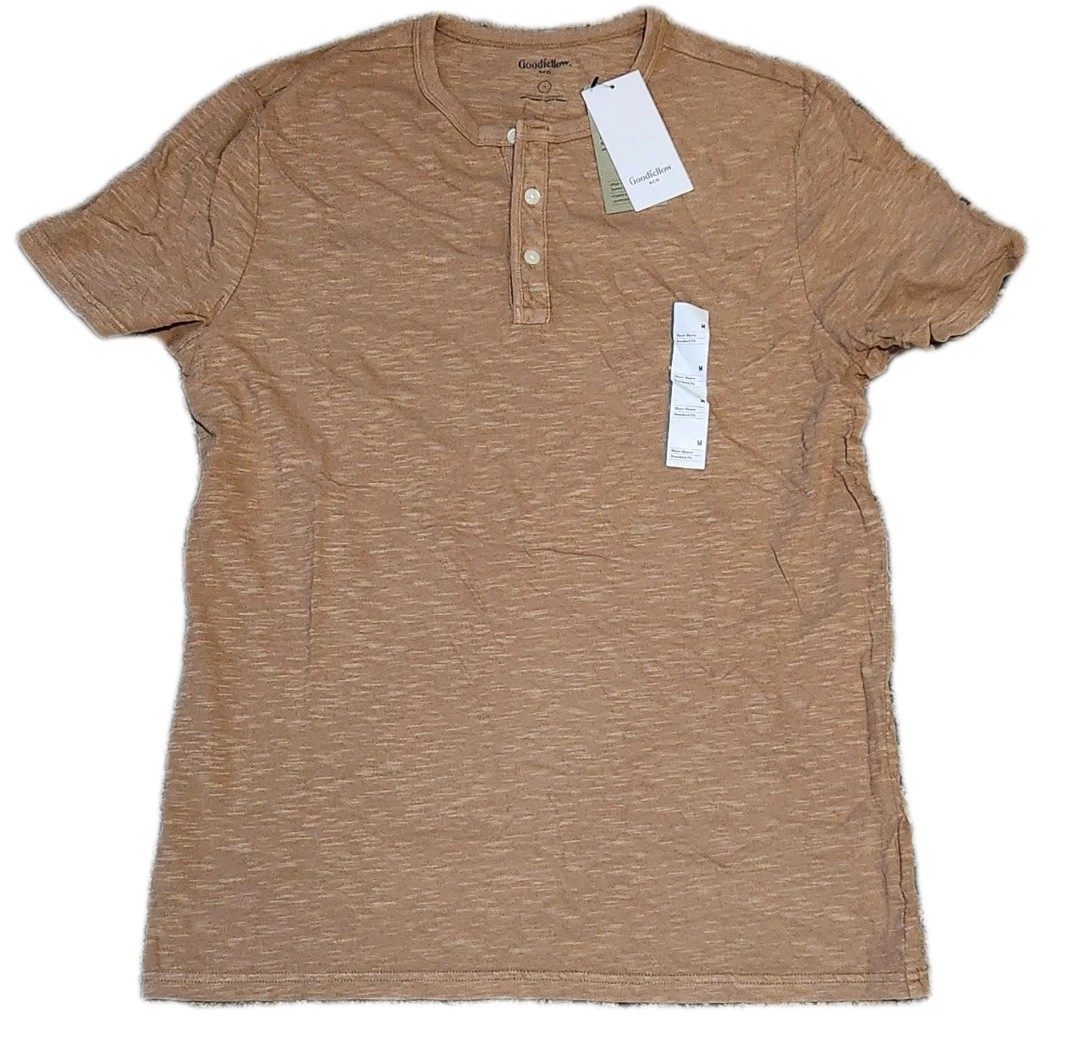 NEW Goodfellow & Co. Men’s Short Sleeve Henley Shirt Brown Size Medium