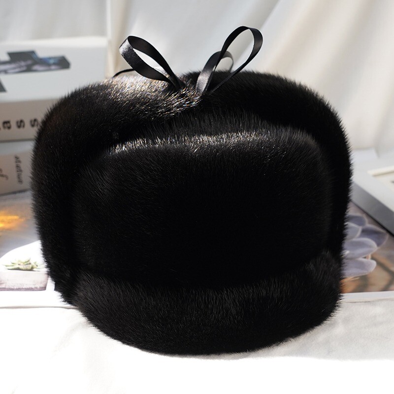 Men’s Real Whole Pelt Mink Fur Hat Headgear Top Hat Middle Age Father Bowler Hat