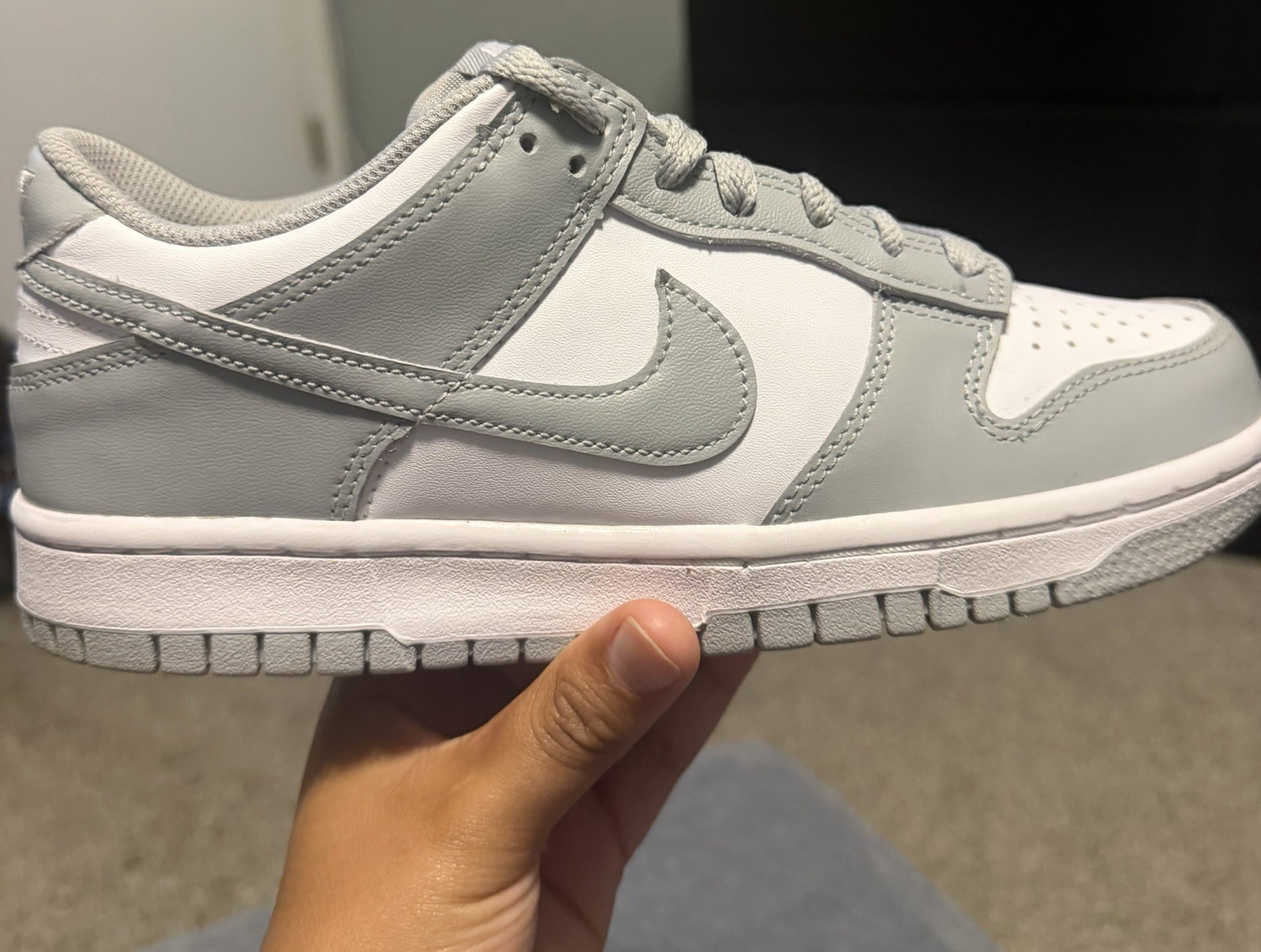 Nike Dunk Low Men’s Gray/White Colorblock Leather Lace-Up Low Top Sneakers