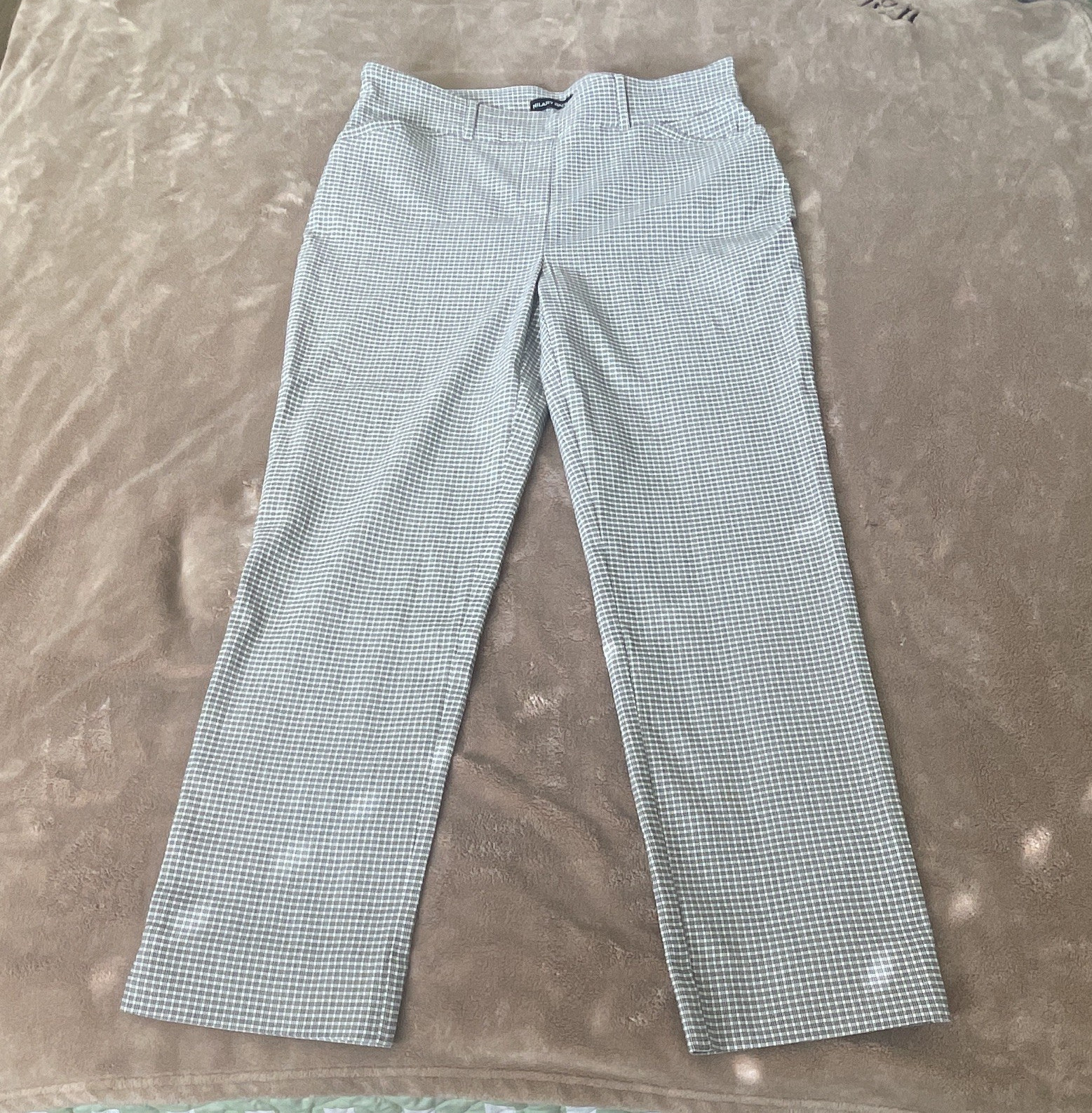 Hilary Radley Women’s Black/White Check Dress Pants Straight Leg Flat Front