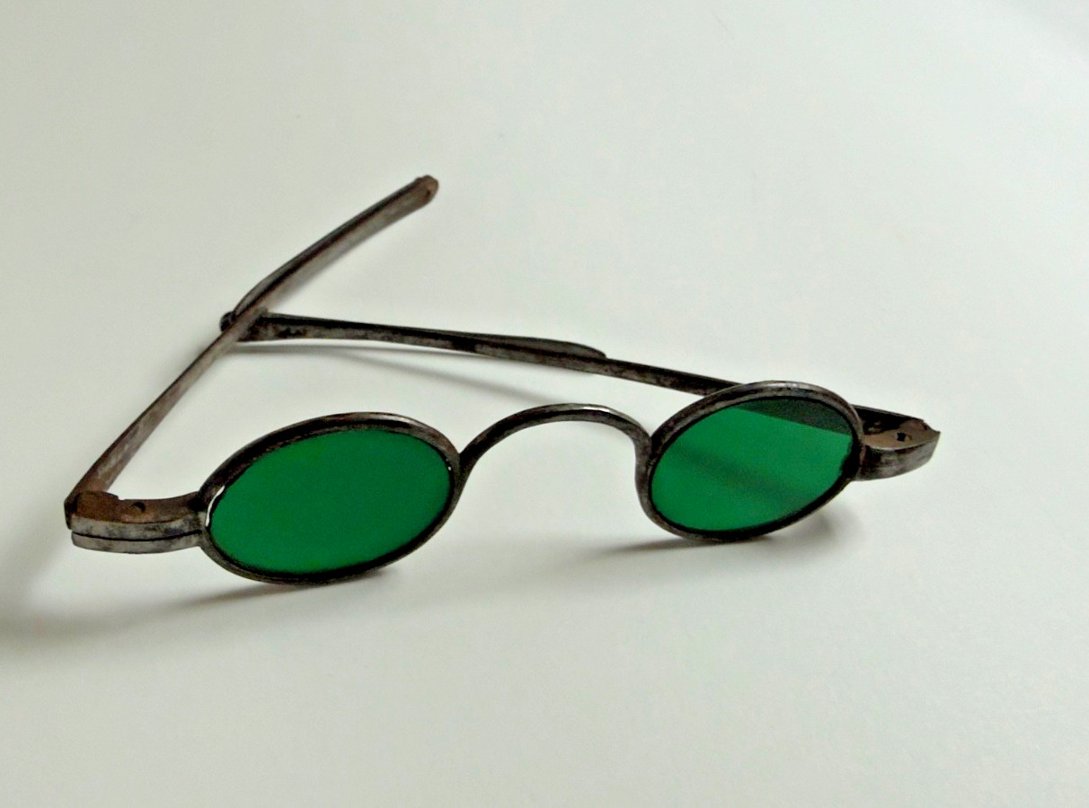 Antique 1860s Eye Glasses w/ Emerald Green Lens – Civil War Era Sunglasses