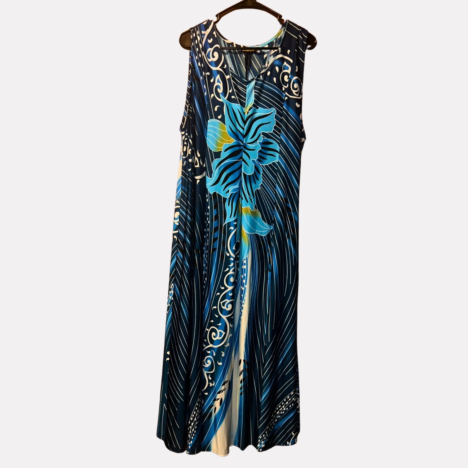 Reborn Blue Floral Maxi Dress – Women’s XL/1X A-Line Boho Summer Dress