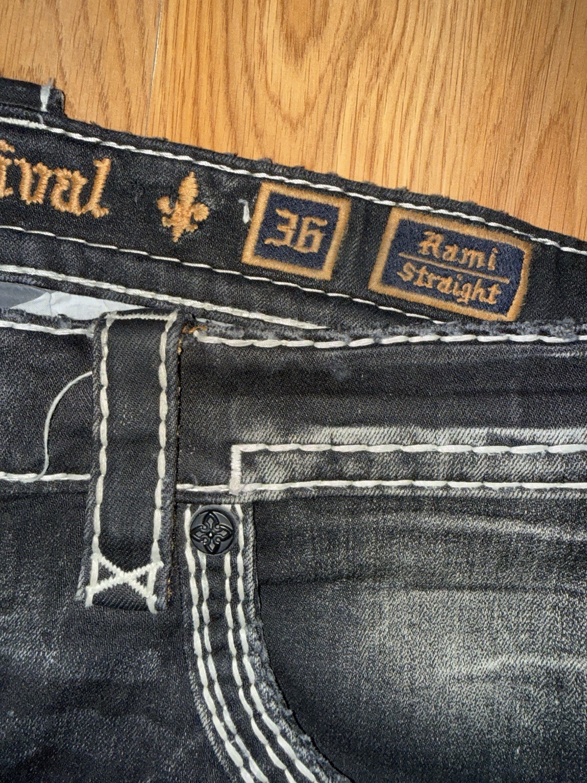 Rock Revival ‘Rami’ Straight Black Jeans Men’s 36W/30L