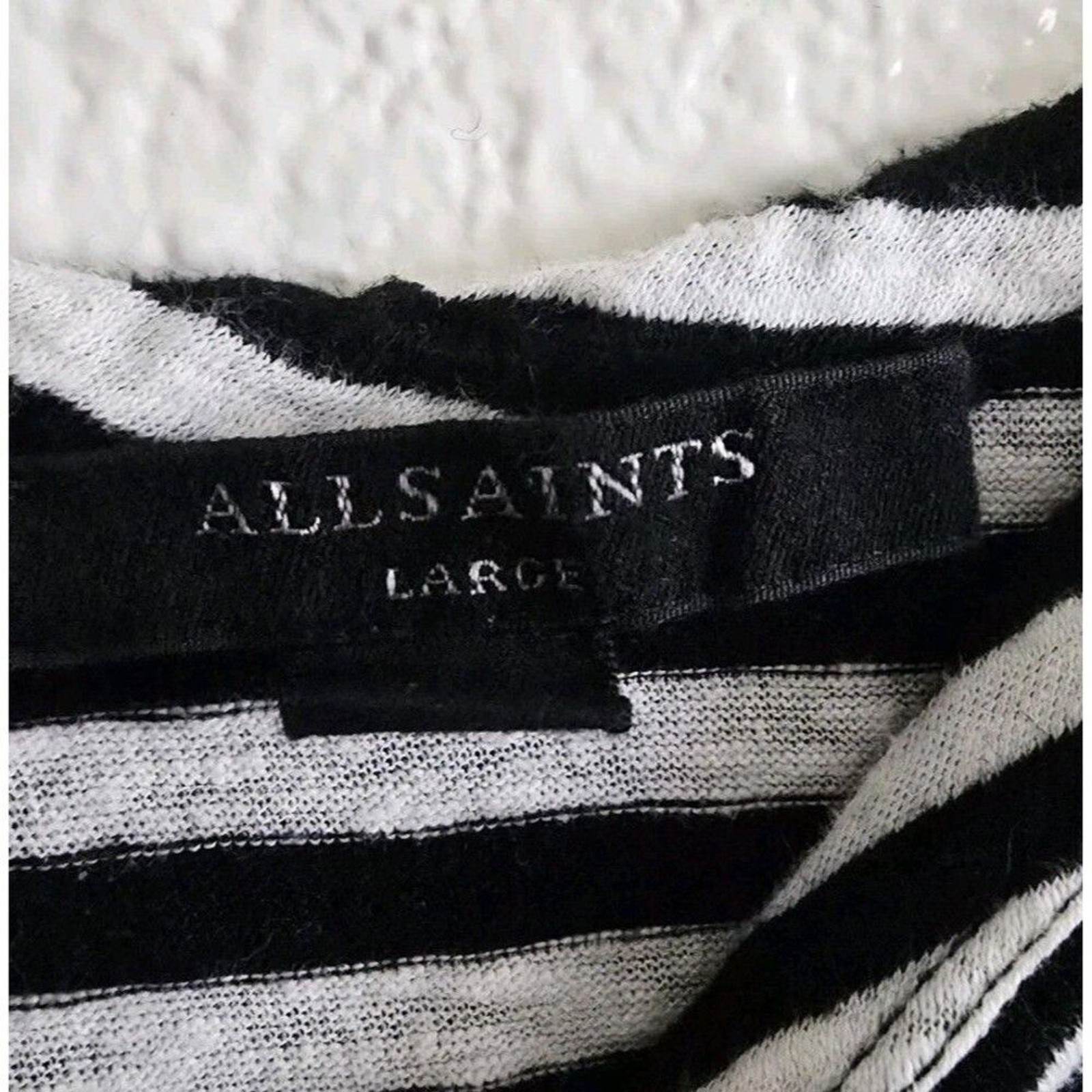 All Saints Tina T-Shirt Dress Size L Stripe Black Sleeveless Side-Slits Cotton
