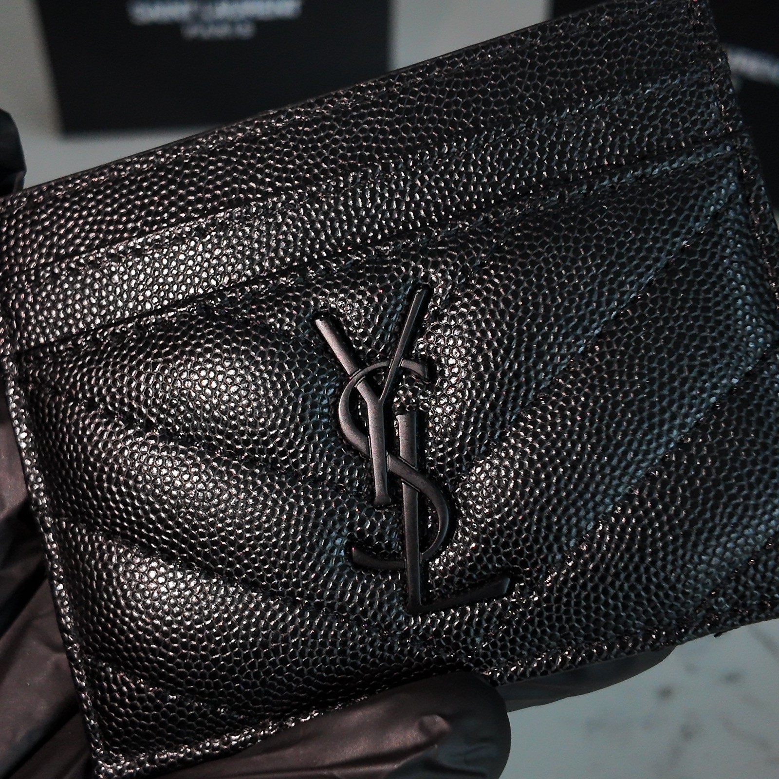 YSL Saint Laurent Cassandre Black Quilted Leather CardHolder ORIGINAL BOX