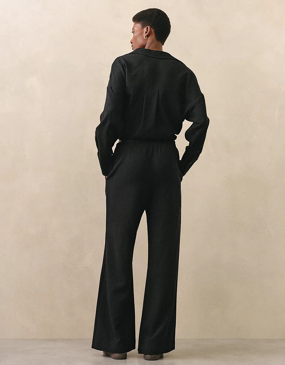NWT THE WHITE COMPANY Wool-Viscose Gauze Wide Leg Trousers – Black -Small