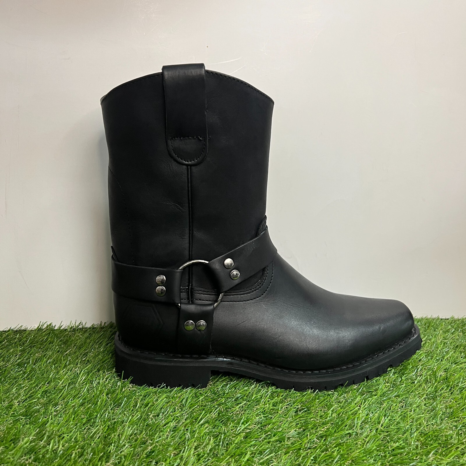 Mens Motorcycle Black Biker Boots Leather Harness Rock Riding Moto Est.2009