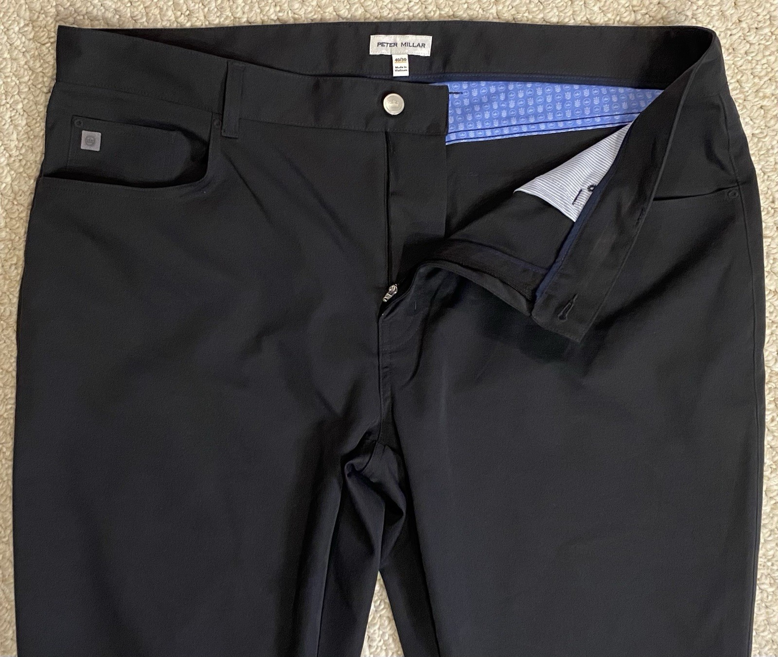Peter Millar Golf Pants 40 x 30 Mens EB66 Performance Zip Fly Black
