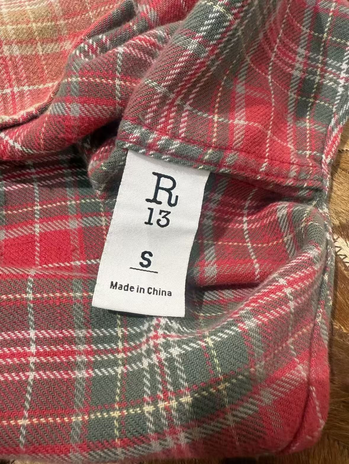 R13 DROP NECK WORKSHIRT Loose-shouldered Stylish Layered Classic Plaid Size S