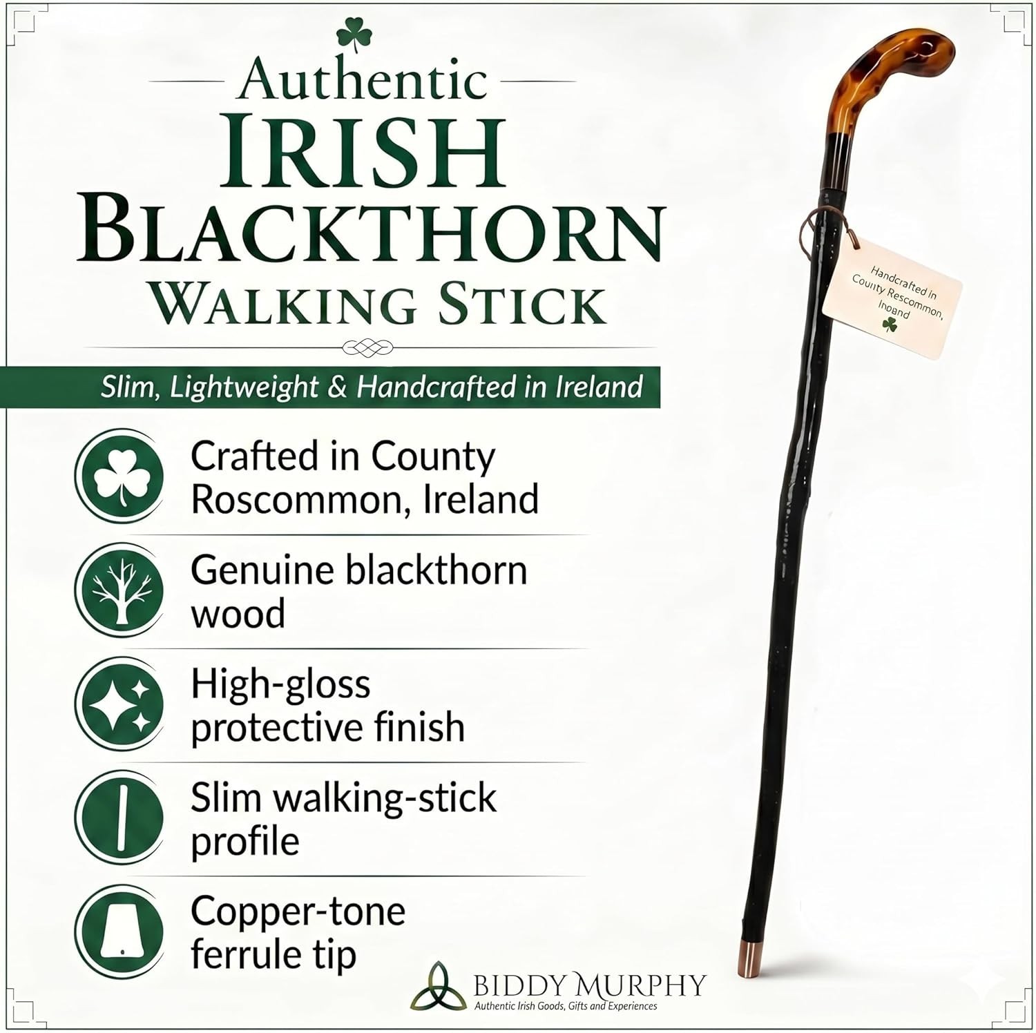 Imported Shillelagh Wooden Irish Walking Stick, Handcrafted 100% Blackthorn W…