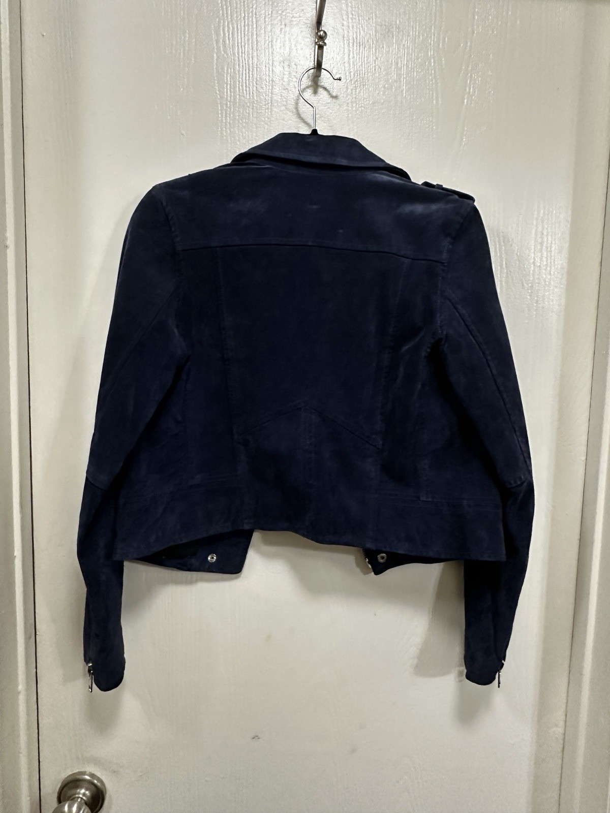 SL8 Moto Jacket Blue Leather Suede Silver Zippers Urban size Small