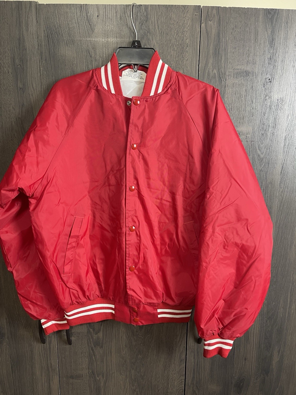 Vintage Button Up Nylon Satin Jacket made in the USA Adult Medium Red
