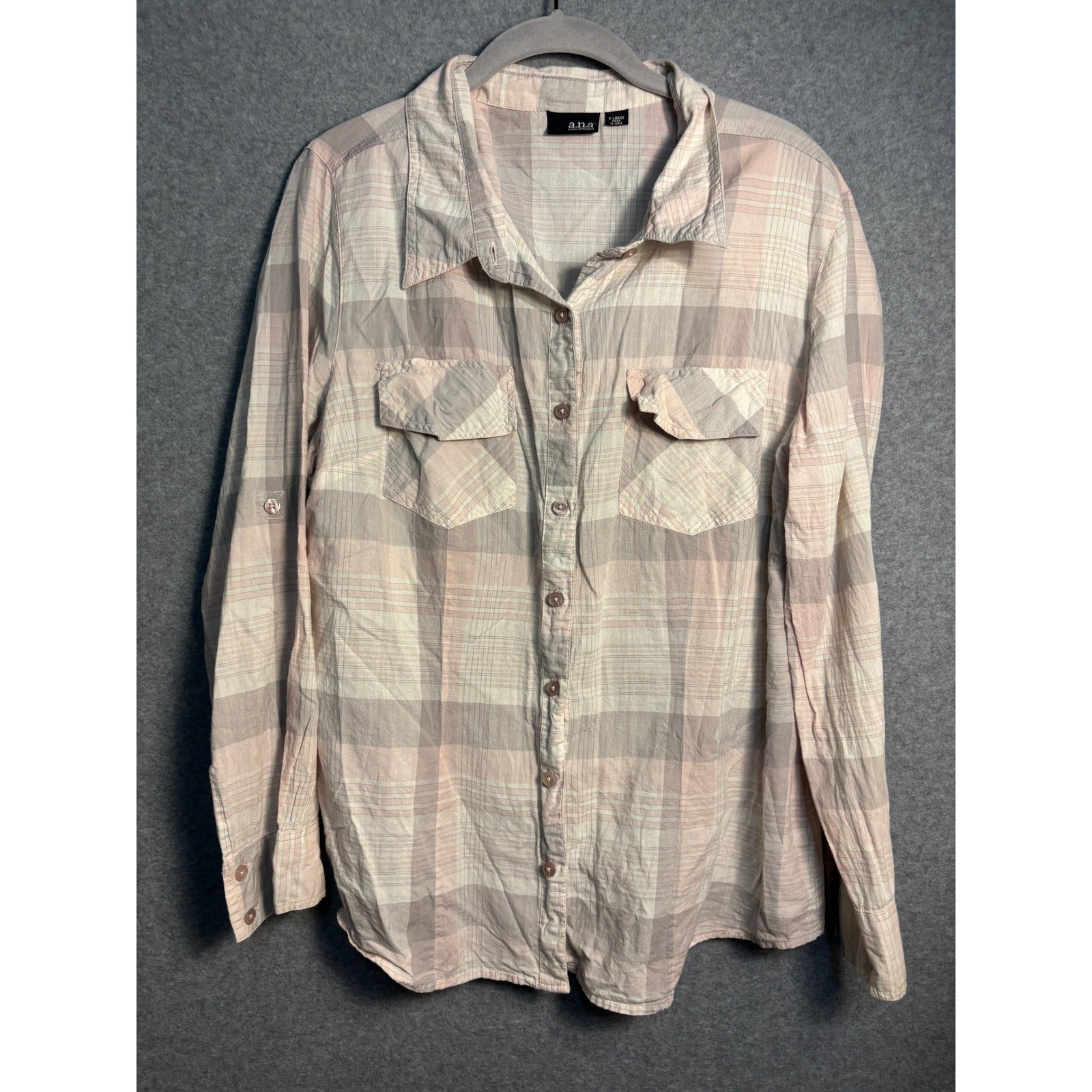 a.n.a Lightweight Plaid Button Up Shirt Women XL Soft Grunge Cottagecore
