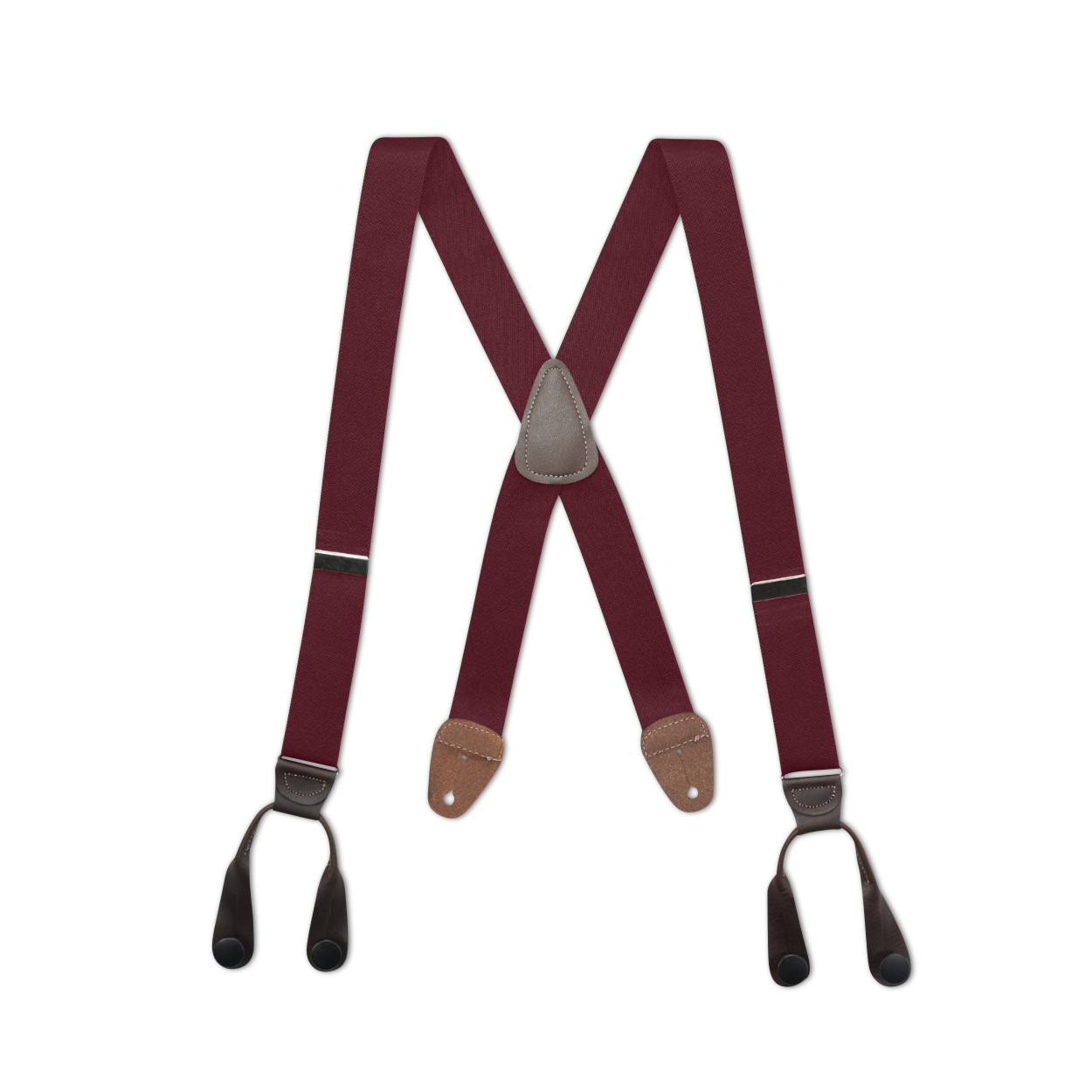 Men’s X Style Button On Suspenders in 1 1/4″ with Leather, USA Made