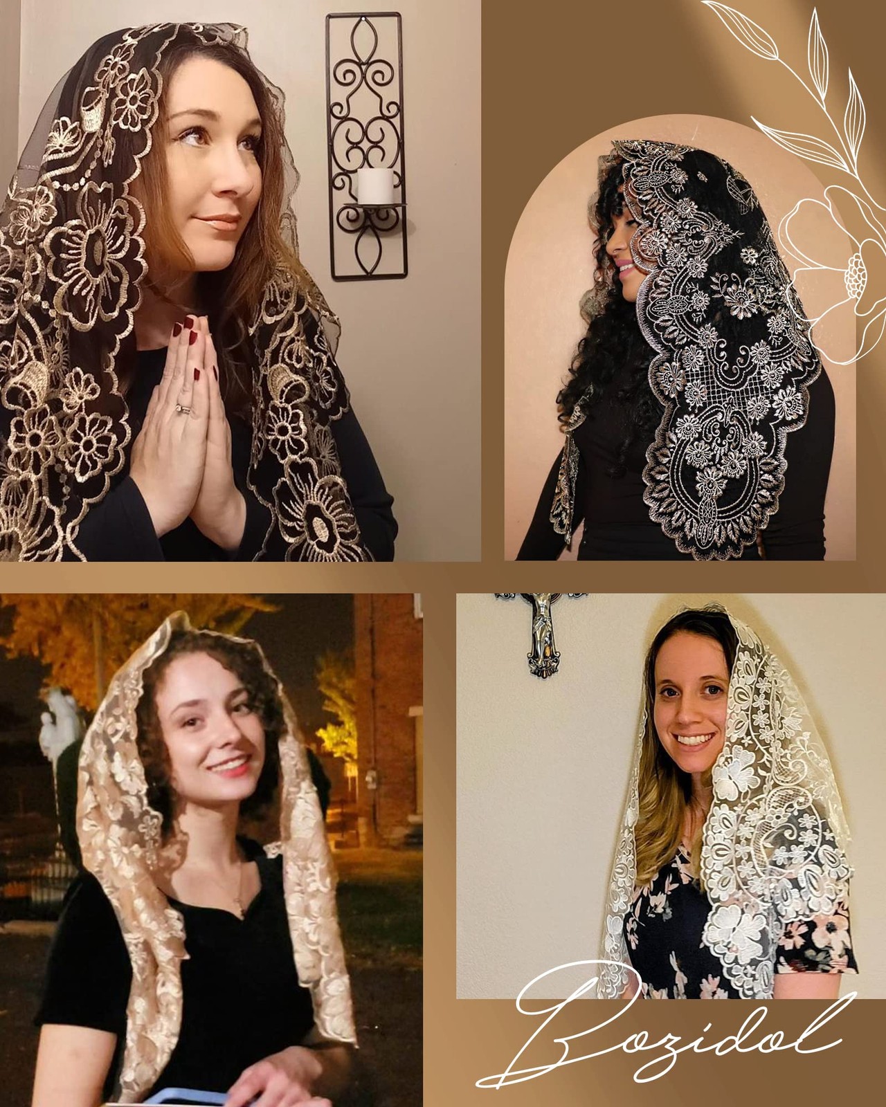 Catholic Chapel Mantilla Veil Triangle 145x55cm Lace Embroidery – Ideal