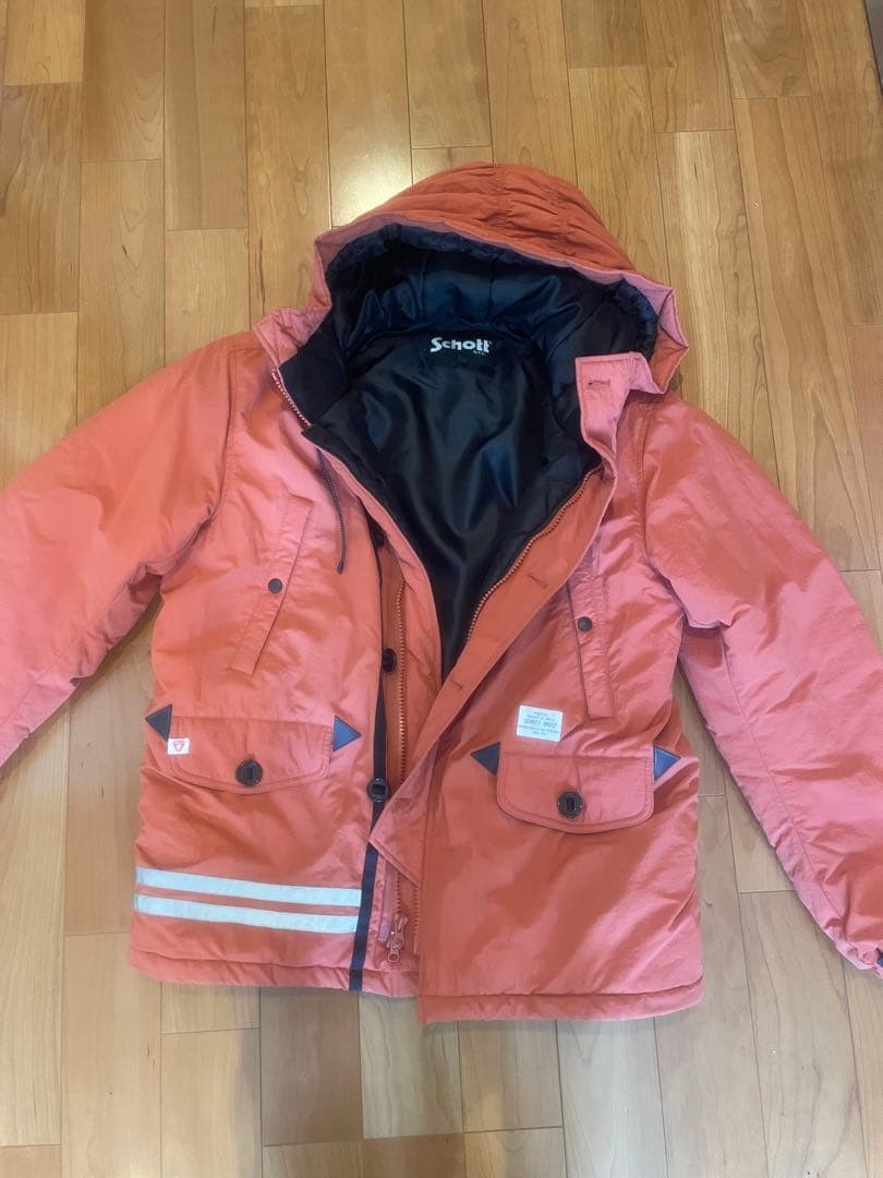 Schott Hoodie Down Jacket Blouson Men Size L Orange With reflector Genuine