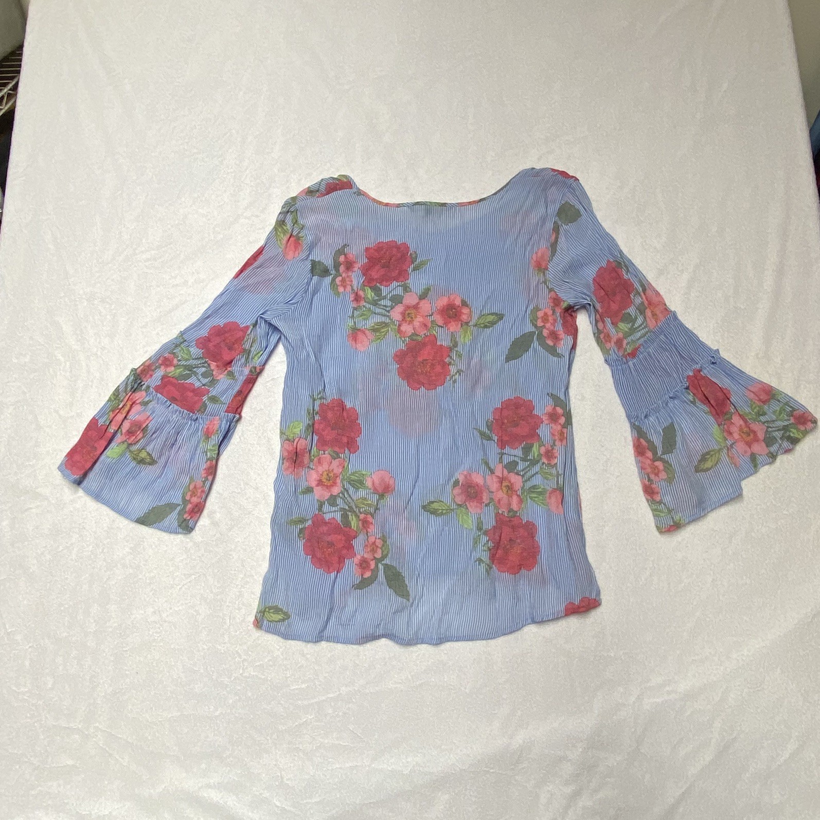 Zac & Rachel Blouse Flutter Sleeve Boho Floral Peasant Flowers Hippie Work (M)