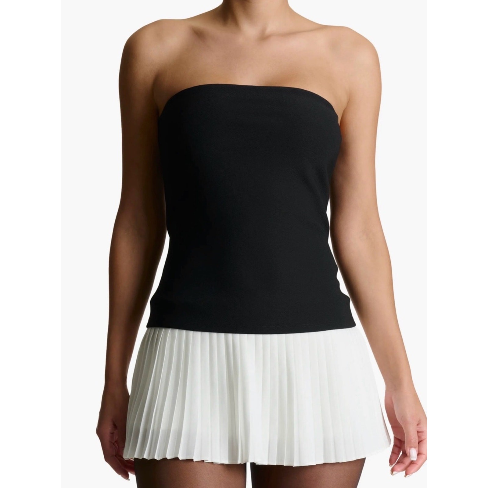 Naked wardrobe Pleated Strapless Mixed Media Minidress
