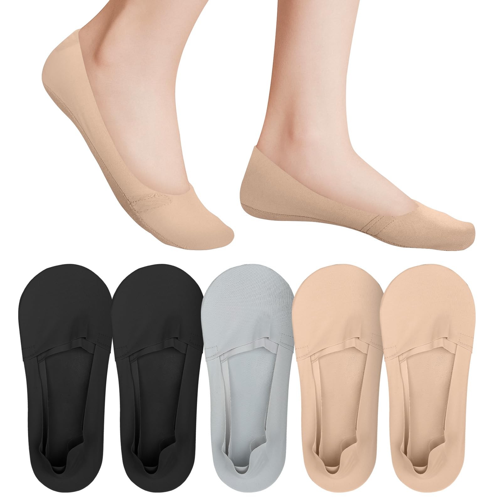 5 Pack Invisible Socks for Women Non Slip Low Cut Invisible Liner Footies Thi