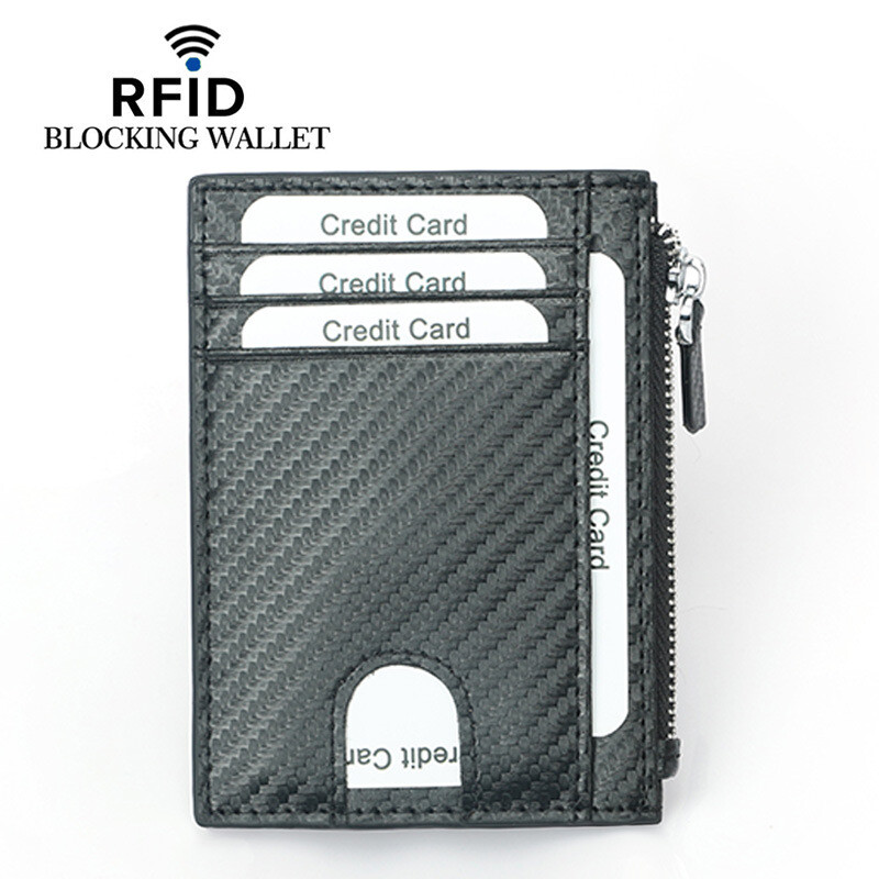 RFID Blocking Zipper Slim Wallet Card Holder Coin Purse Wallet for Men Women