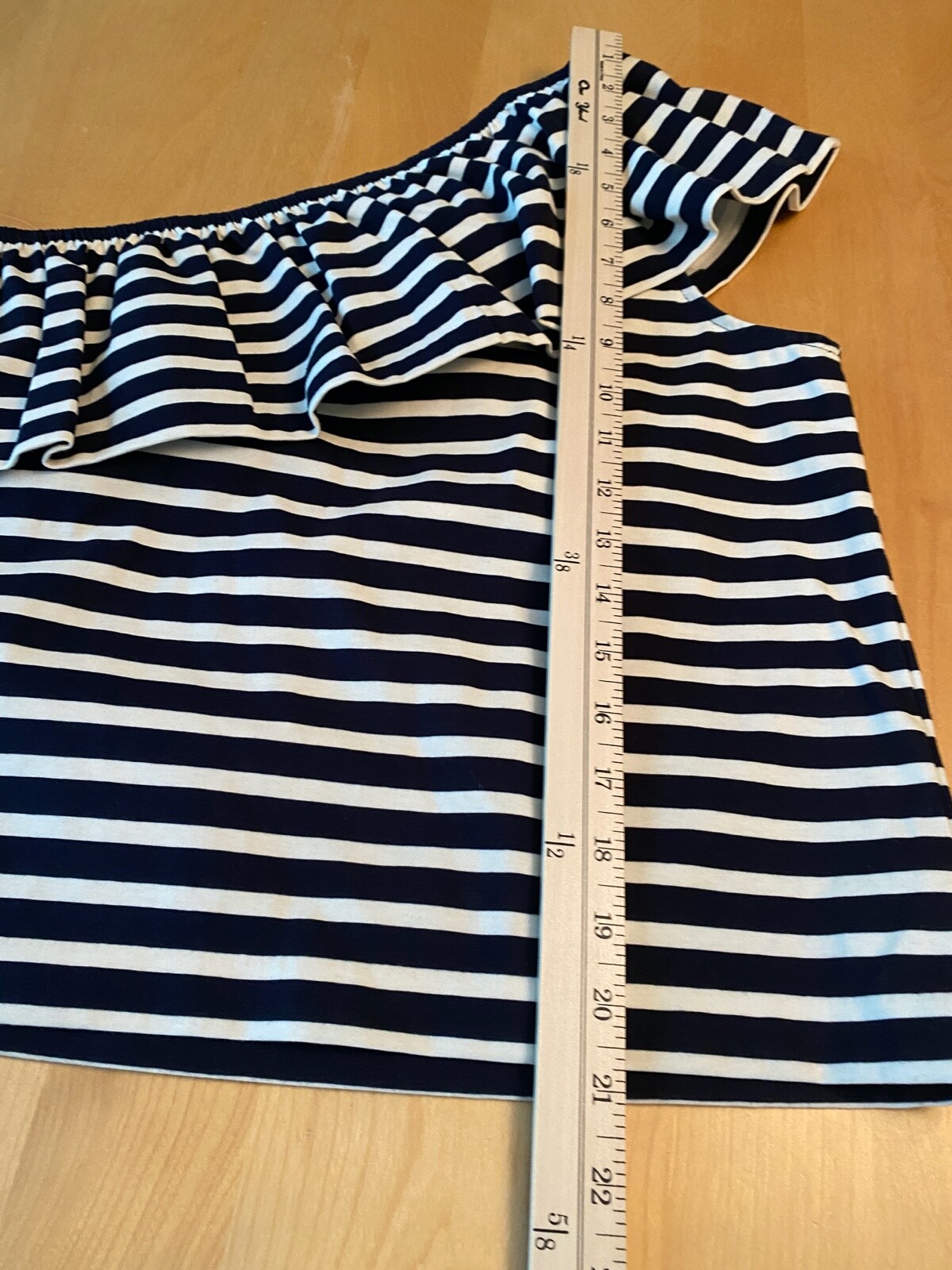 J CREW BLUE WHITE STRIPE OFF THE SHOULDER BLOUSE TOP WOMENS SZ M LAGENLOOK