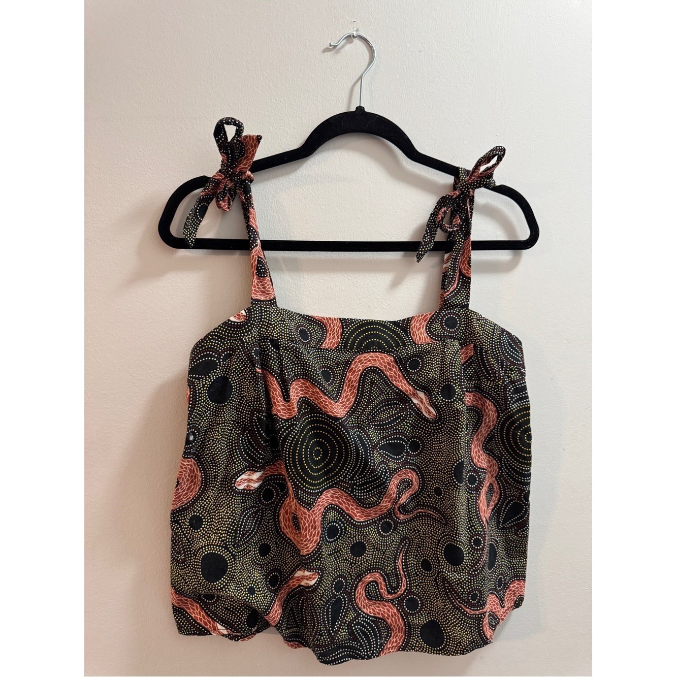 Corey Lynn Calter Black & Coral Snake Printed Tie-Shoulder Camisole