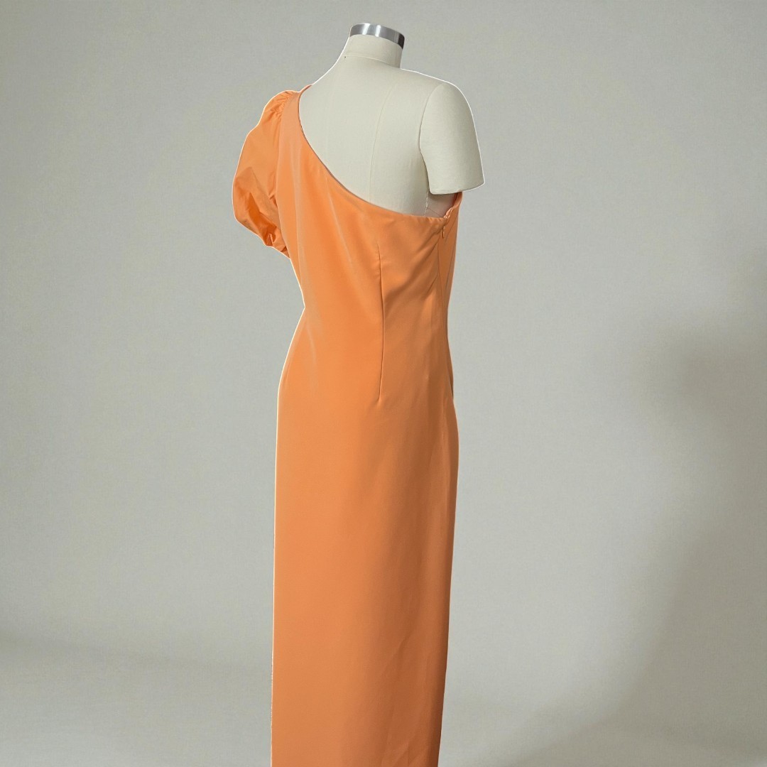 Ralph Lauren Annona One Shoulder Orange Puff Sleeve Midi Cocktail Dress 10