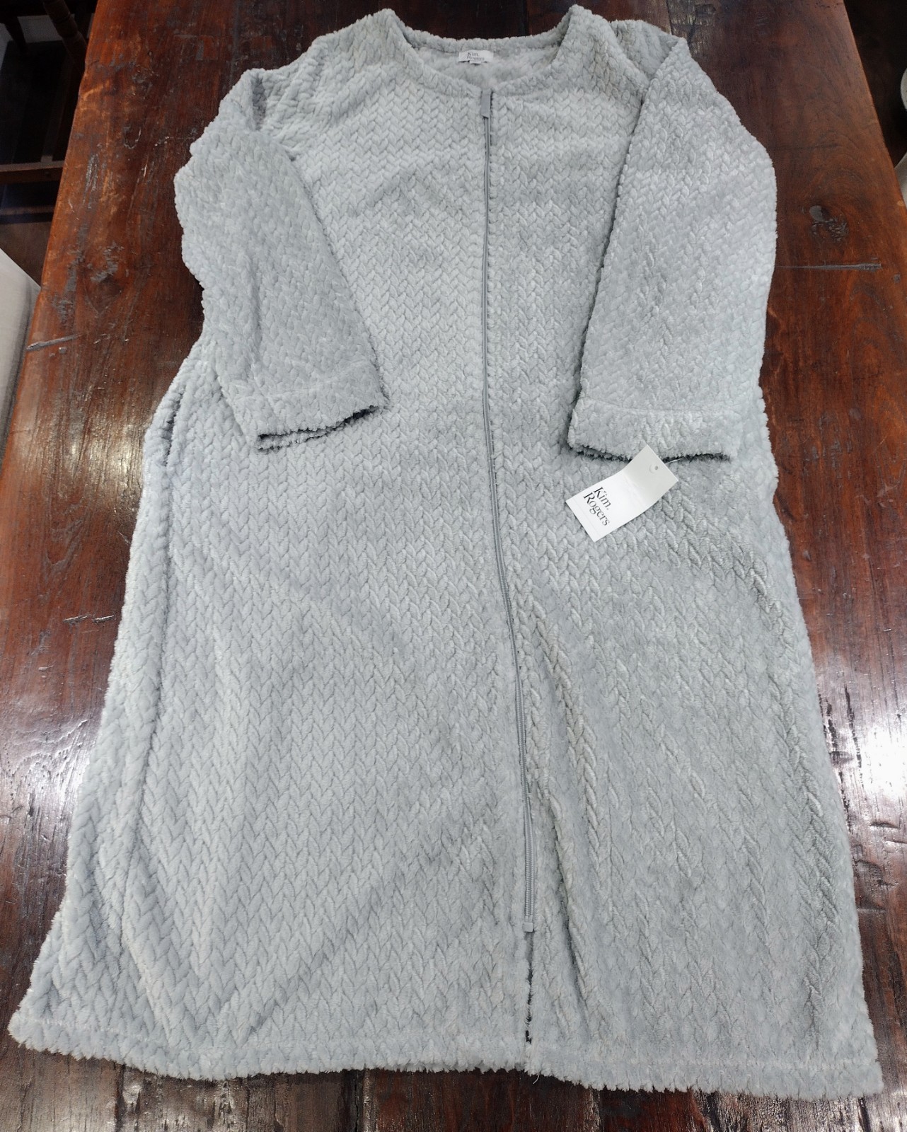 KIM ROGERS Women’s Full Zip Soft Plush Silver Gray Robe Sz LARGE NEW With TAGS